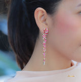 Ruby and Diamond Floral Dangle Earrings