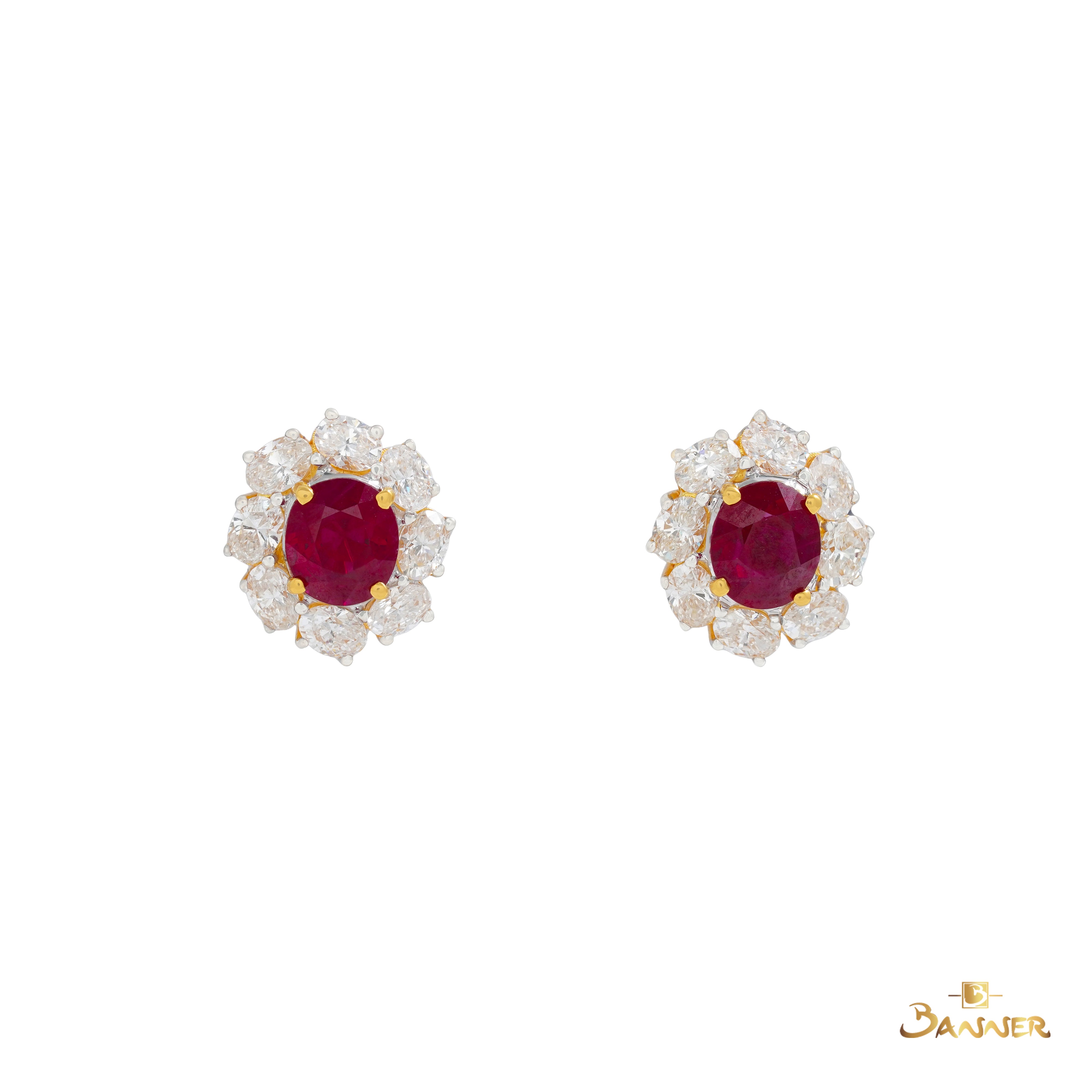 Ruby and Oval Diamond Halo Earrings
