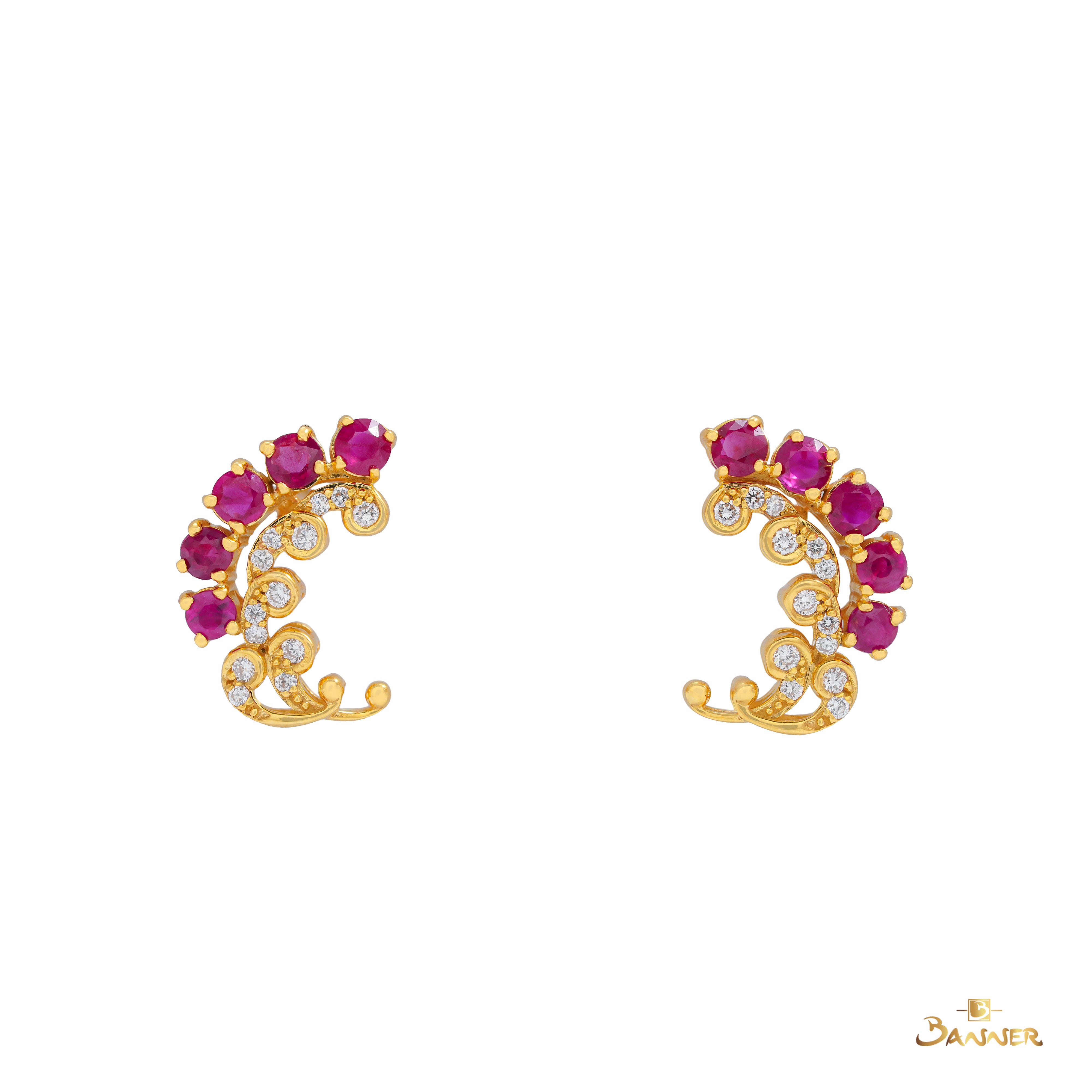 Ruby and Diamond Waves Earrings