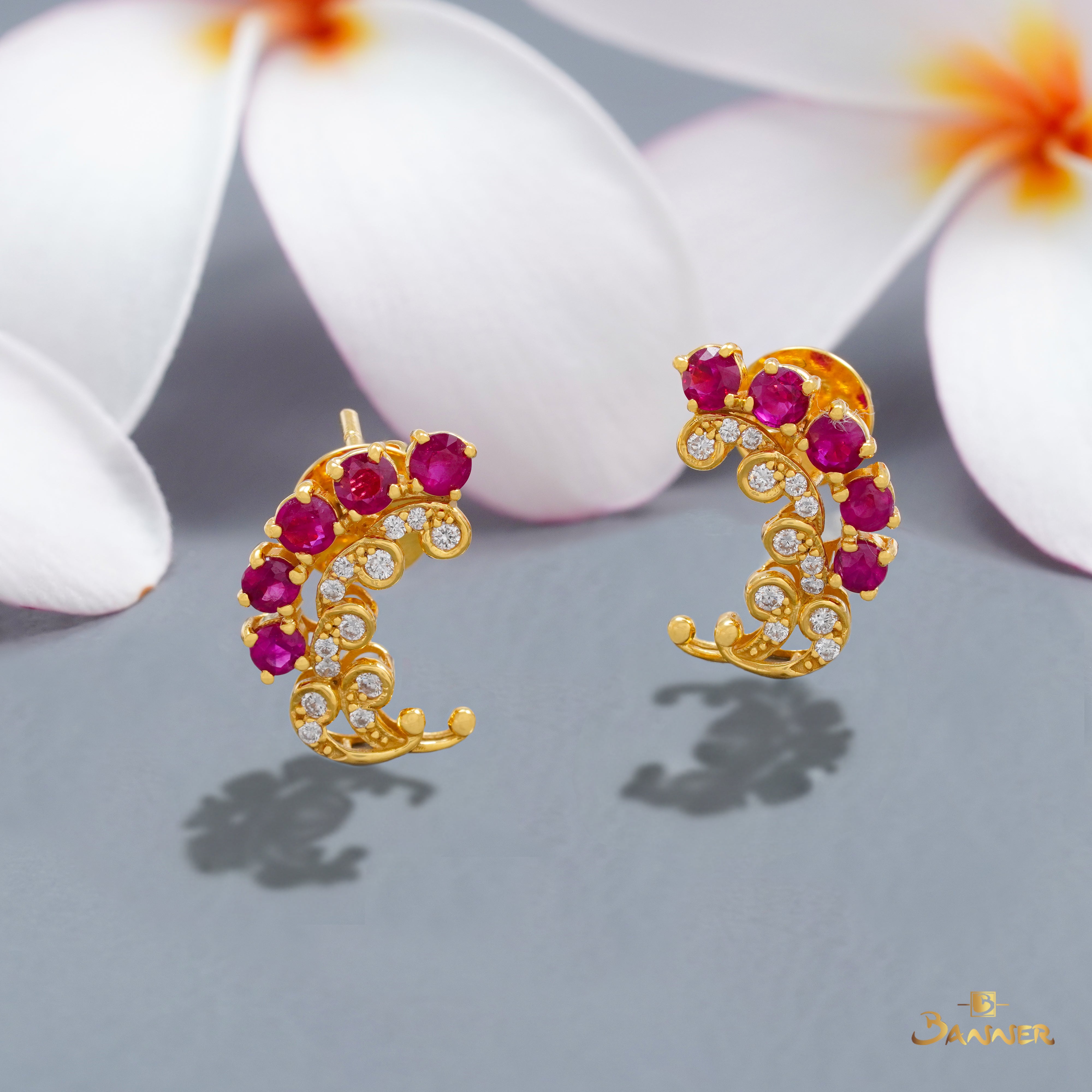 Ruby and Diamond Waves Earrings