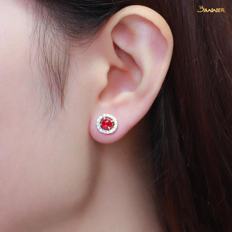Ruby Cabochon Earrings and Ring Set