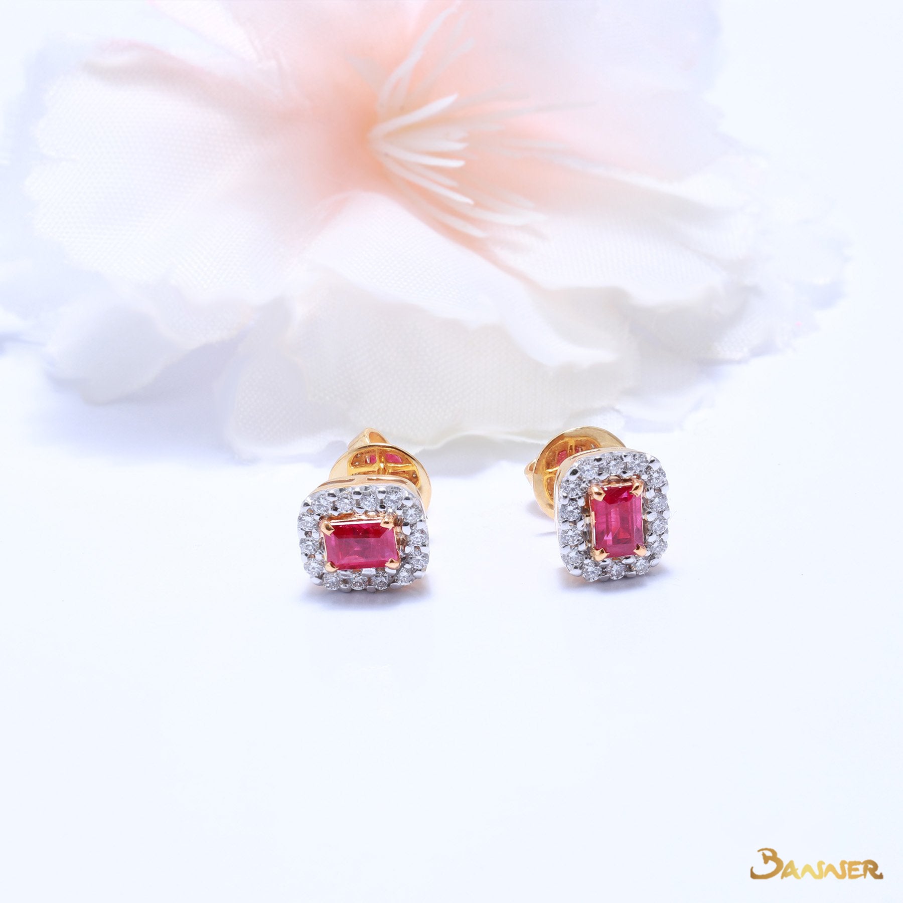 Emerald-cut Ruby and Diamond Earrings