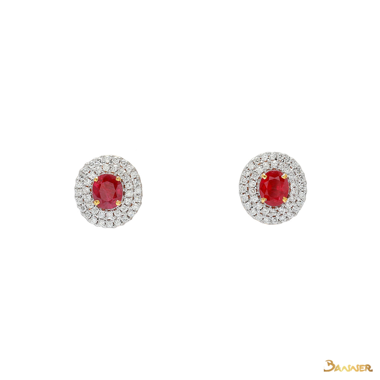 Ruby and Diamond Double Halo Earrings