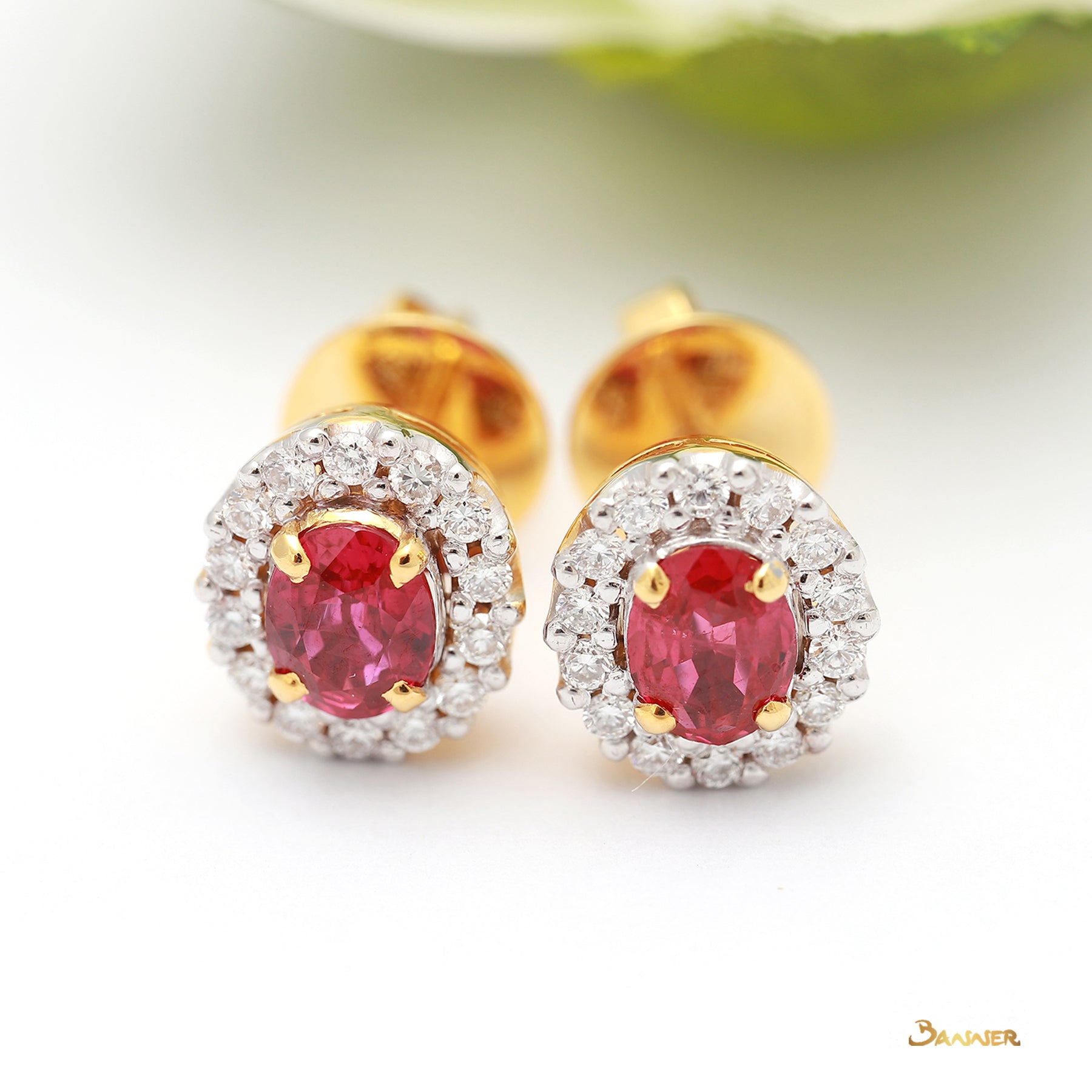 Ruby and Diamond Halo Earrings