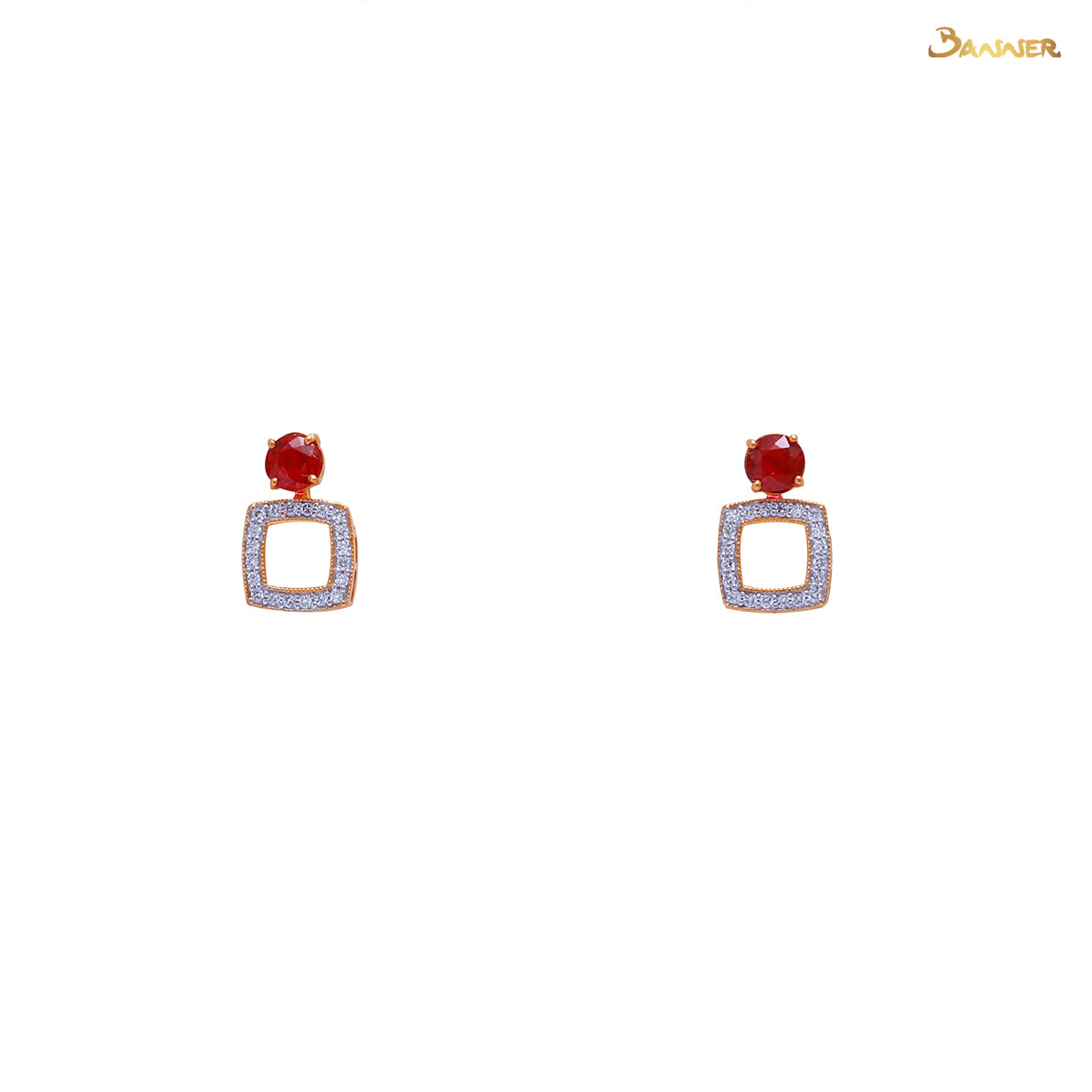 Ruby and Diamond 3-Way Halo Earrings