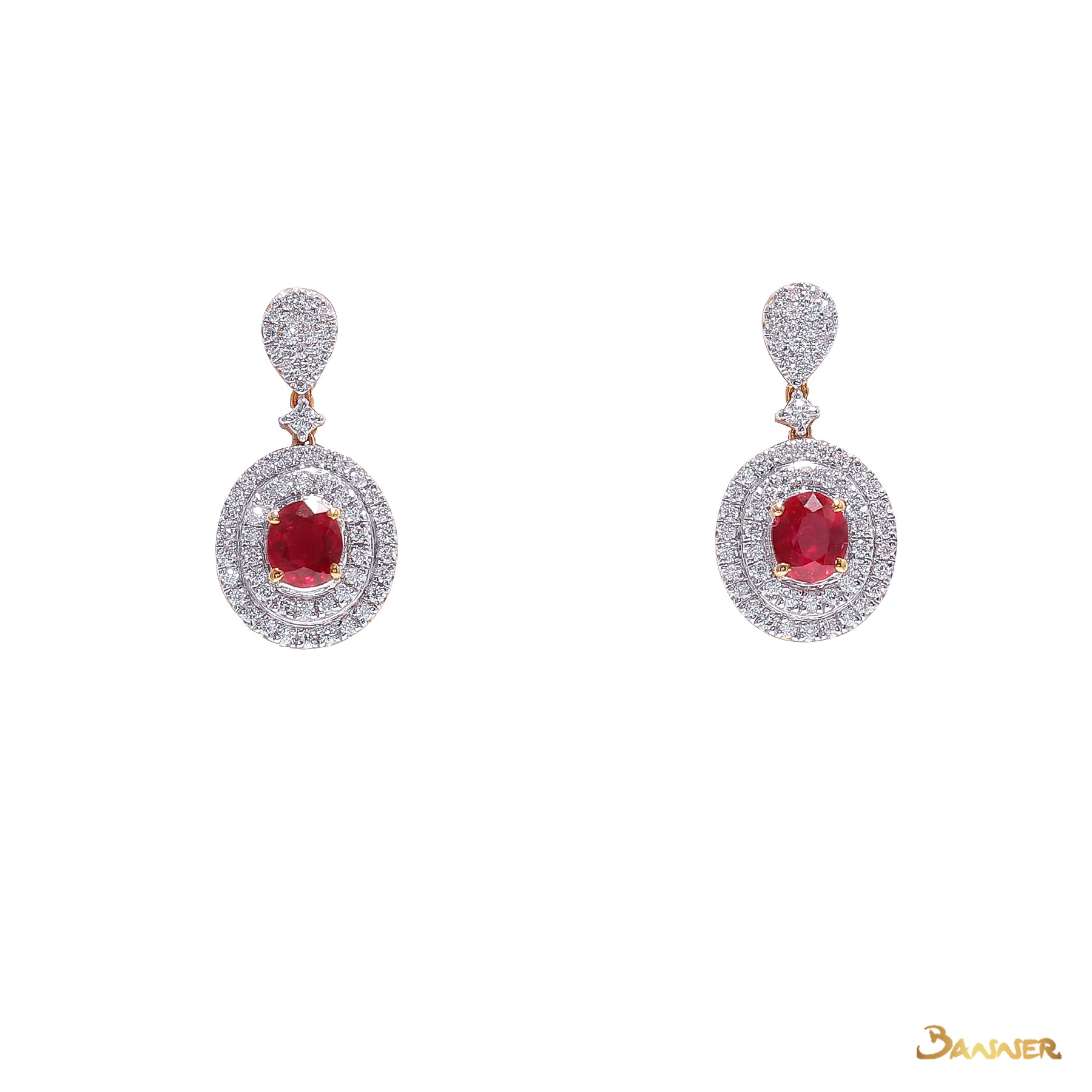 Ruby Double Halo Dangling Earrings