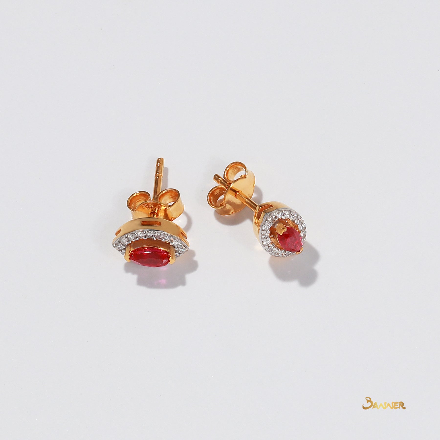 Marquise Ruby and Diamond Halo Earrings