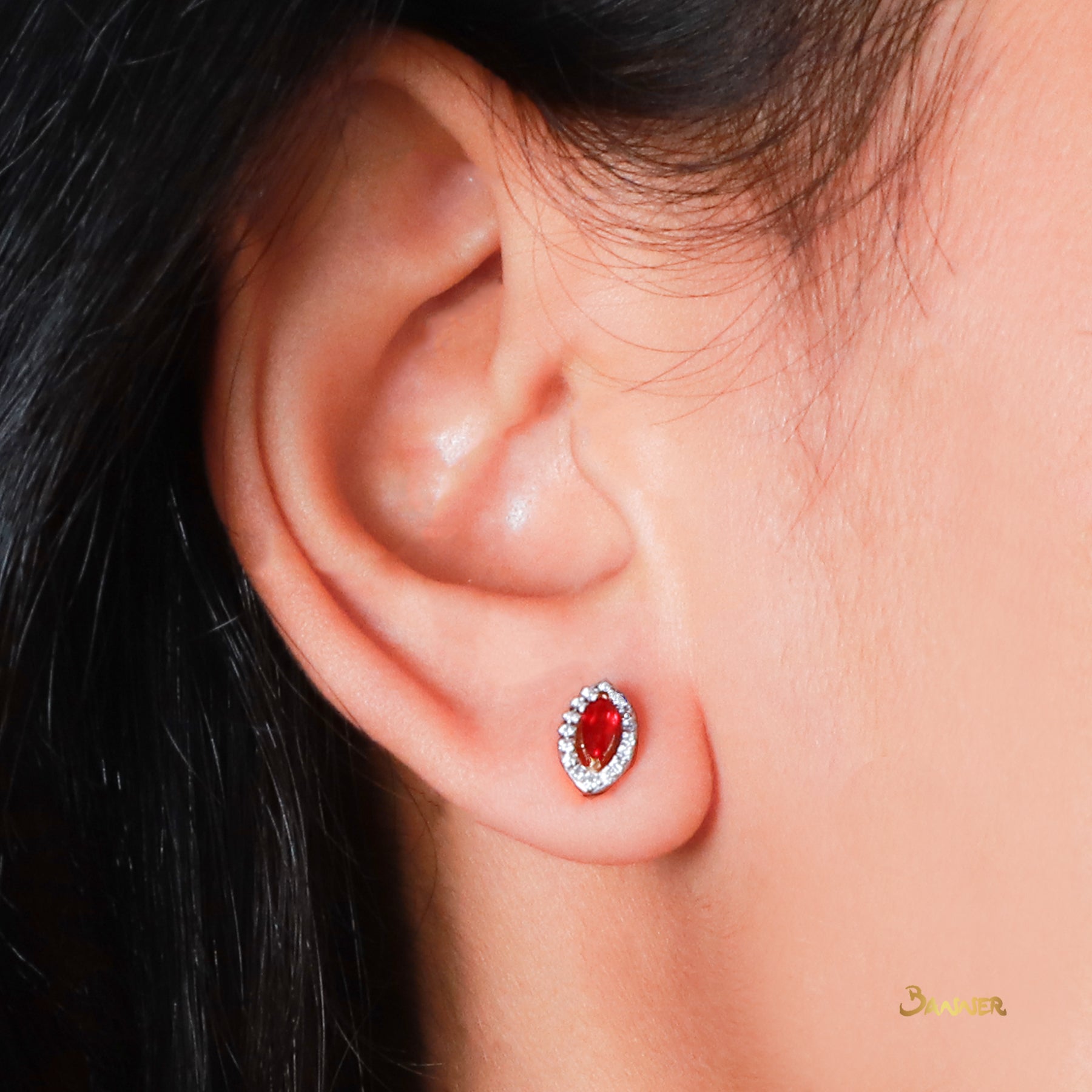 Marquise Ruby and Diamond Halo Earrings