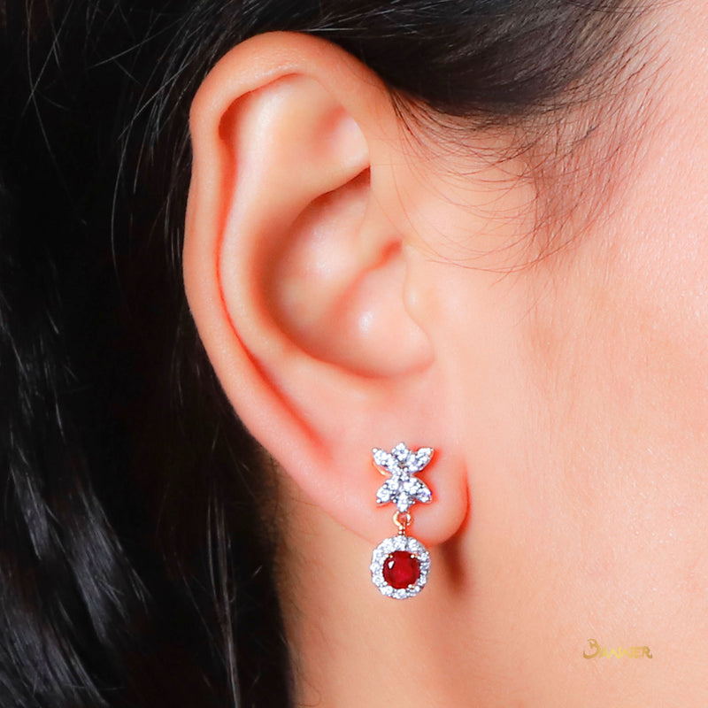 Ruby and Diamond Dangle Halo Earrings
