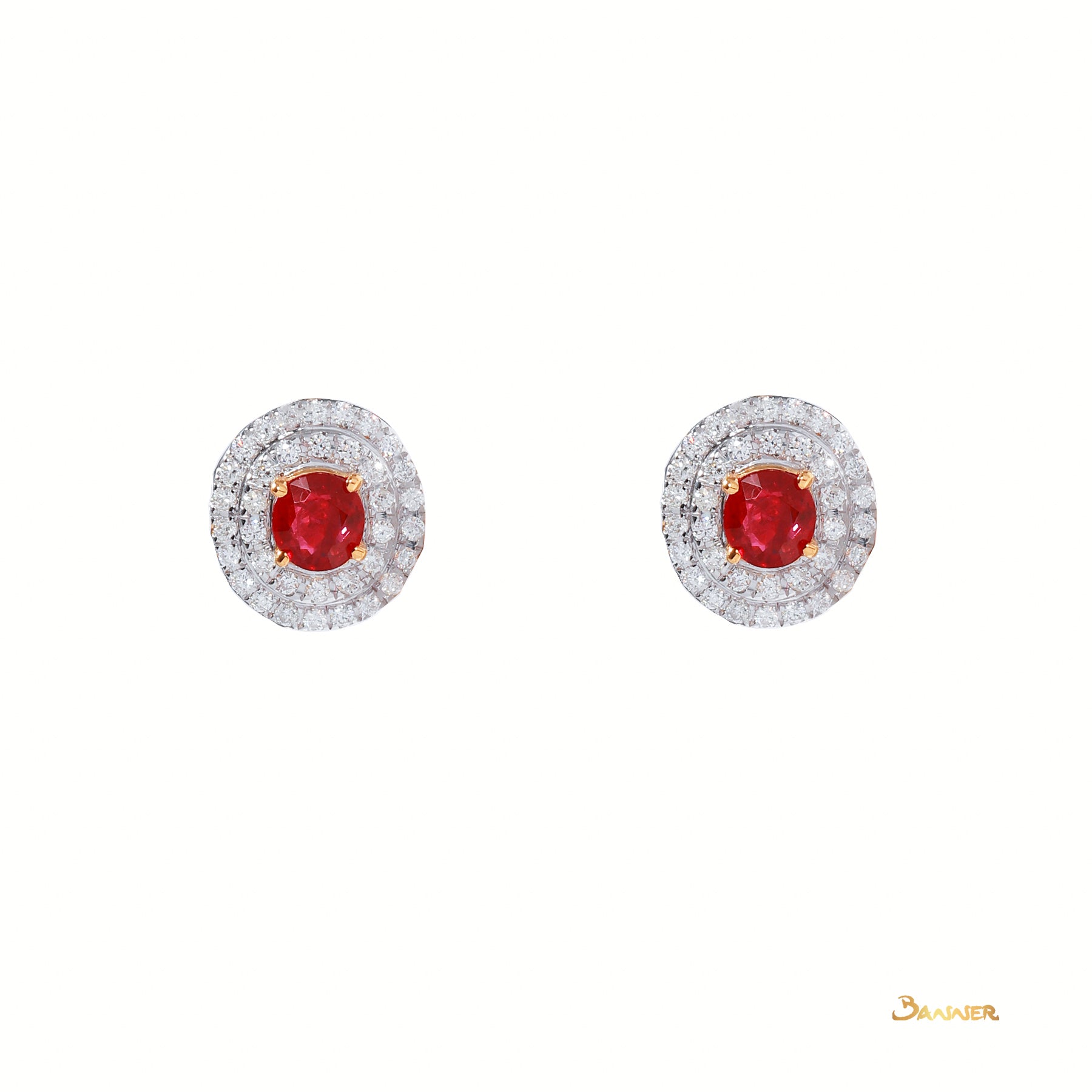 Ruby and Diamond Double Halo Earrings