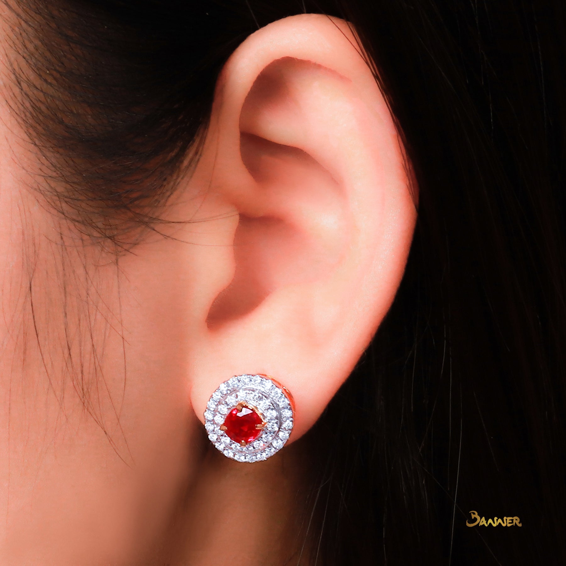 Ruby and Diamond Triple Halo Set