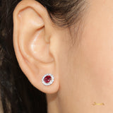 Natural Mingshue Ruby and Diamond Halo Earrings