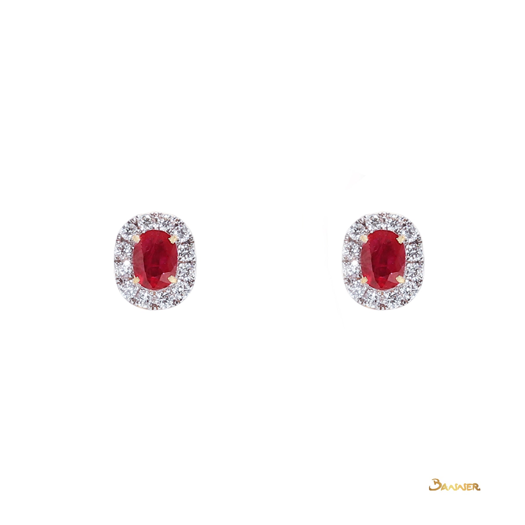 Ruby and Diamond Halo Earrings