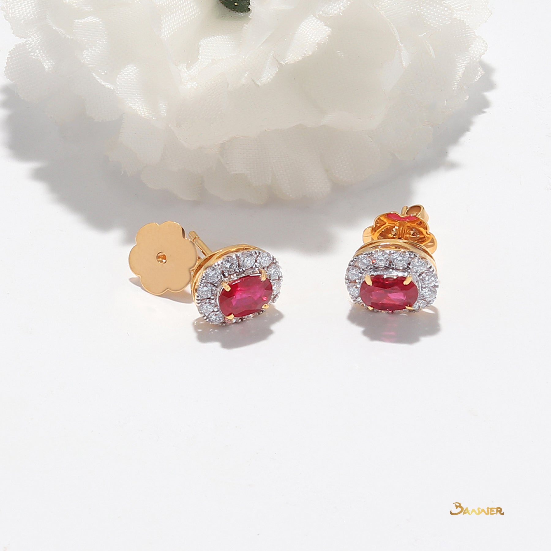 Ruby and Diamond Halo Earrings