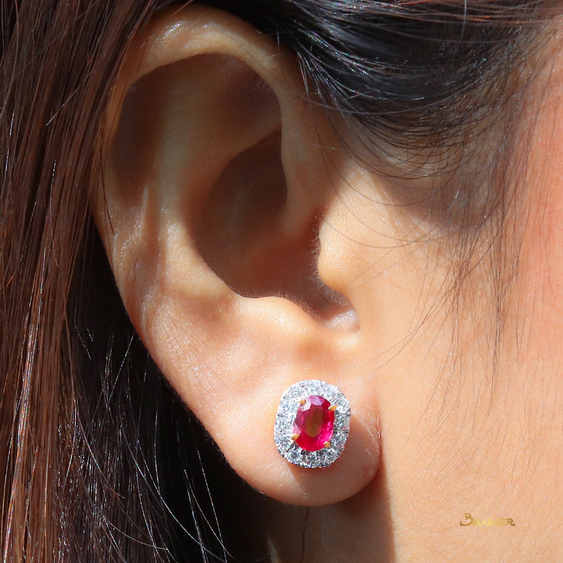 Ruby and Diamond Halo Earrings