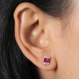 Baguette Ruby and Diamond 3-ways Halo Earrings