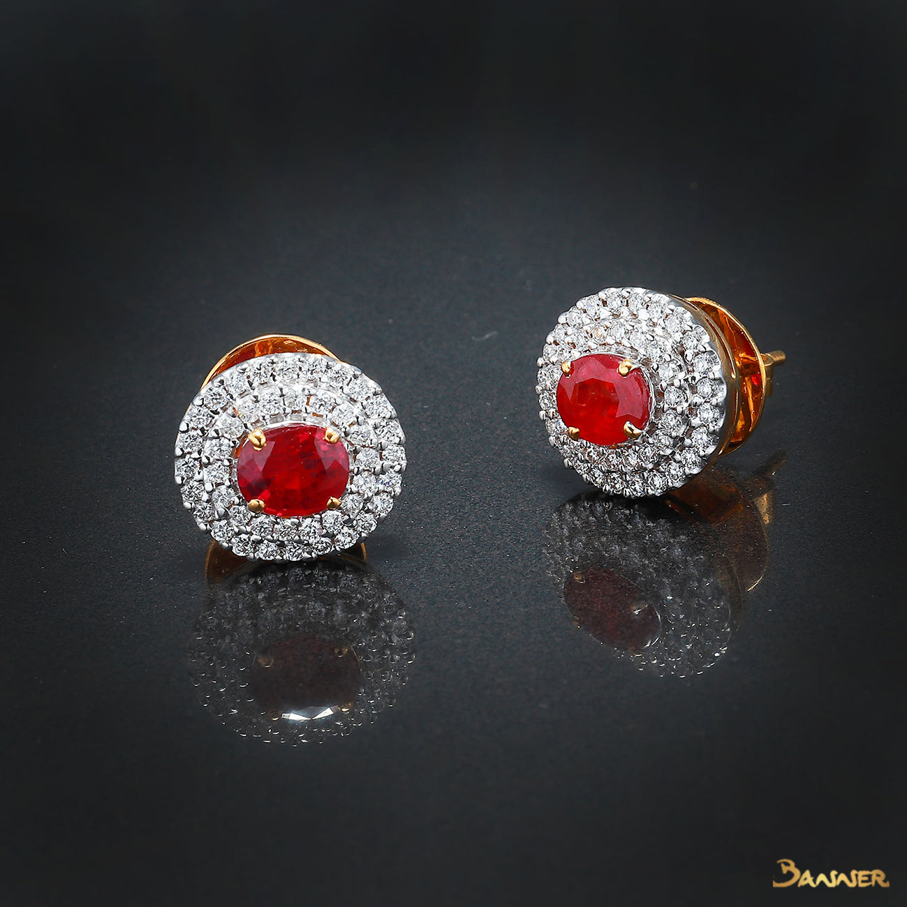 Ruby and Diamond Double Halo Earrings