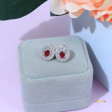 Ruby and  Baguette Diamond Double Halo Set