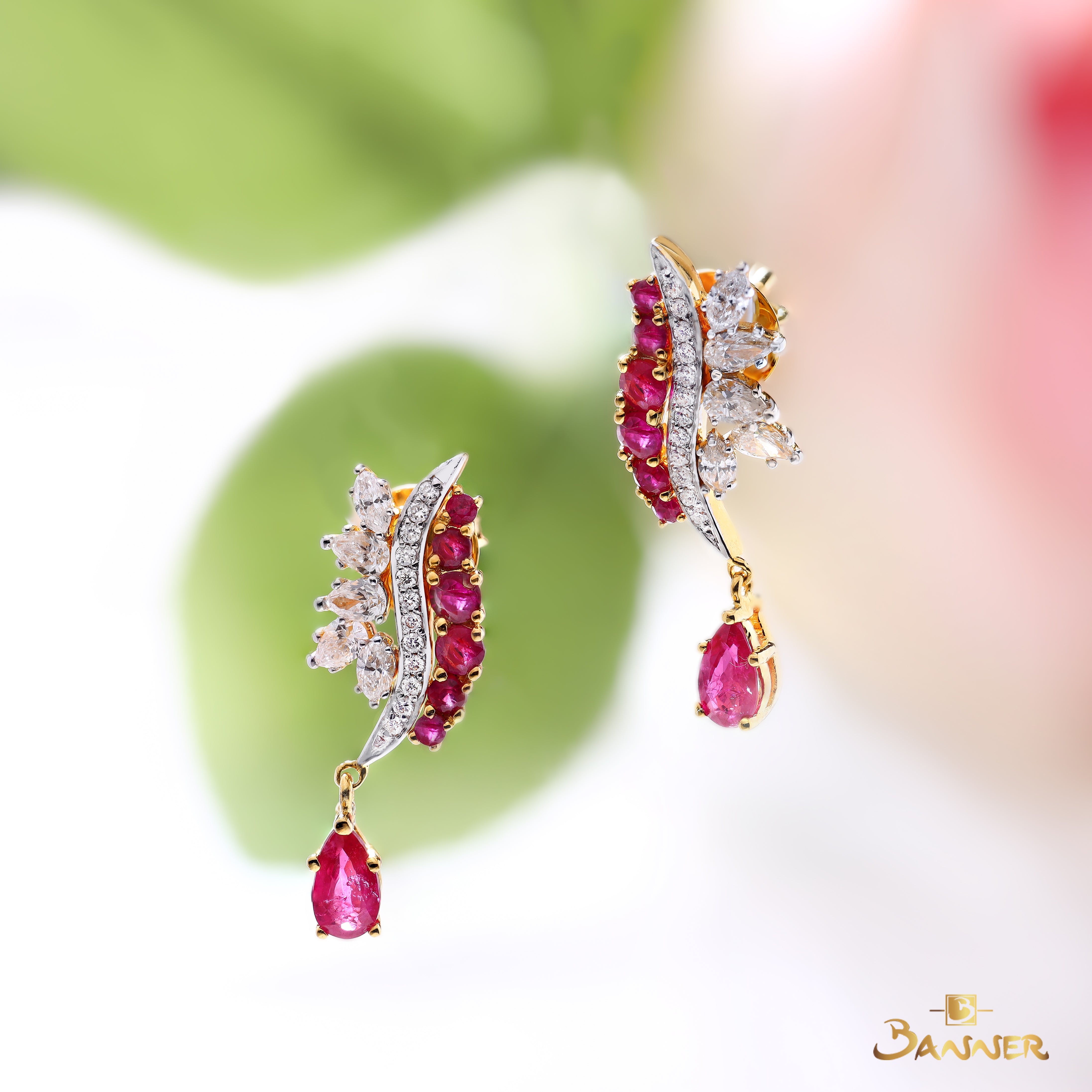Ruby and Diamond Phoenix Earrings