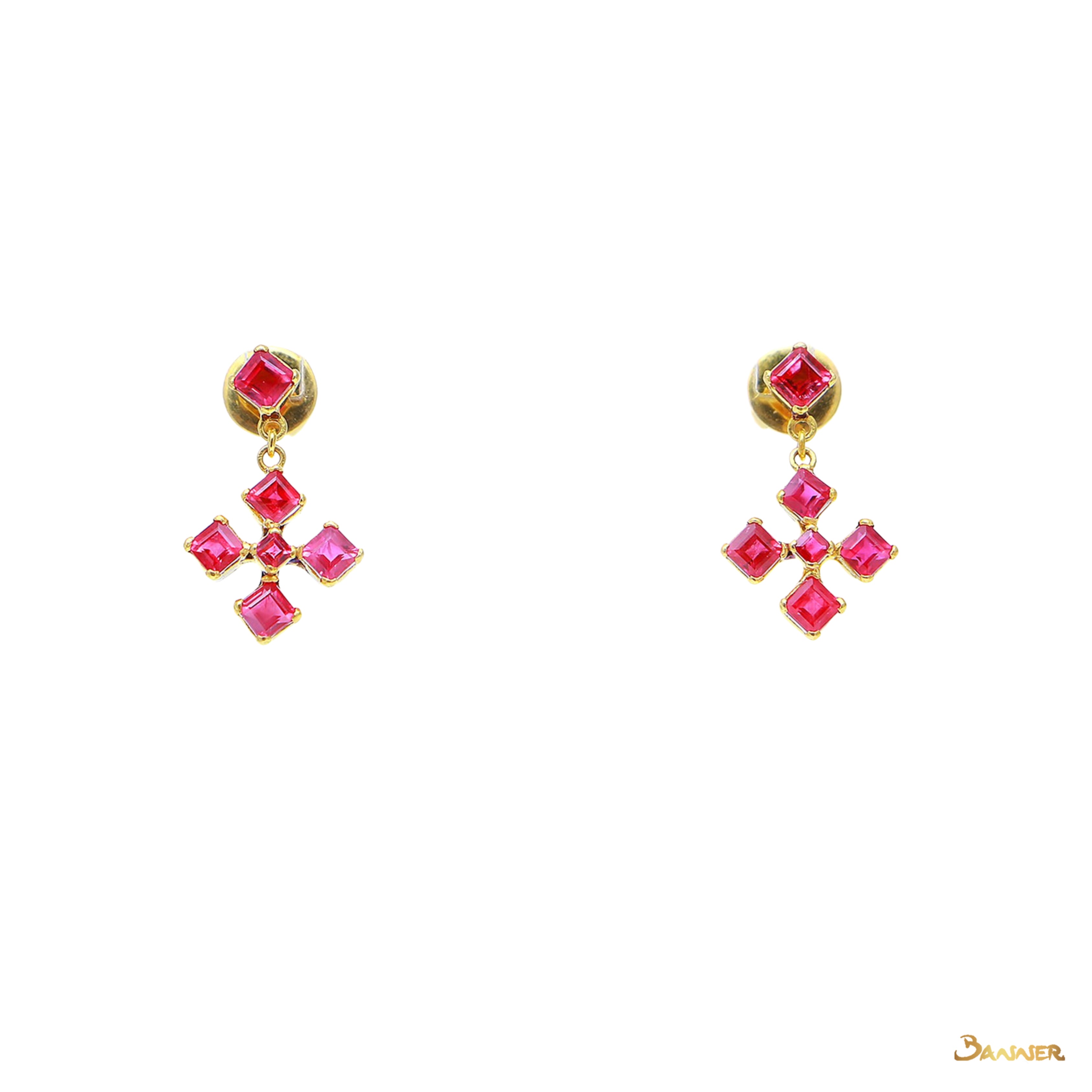 Emerald-cut Ruby Cross-shaped Earrings