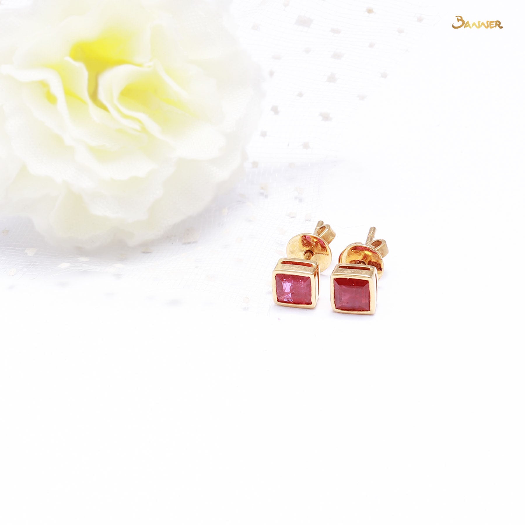 Emerald-cut Ruby Stud Earrings