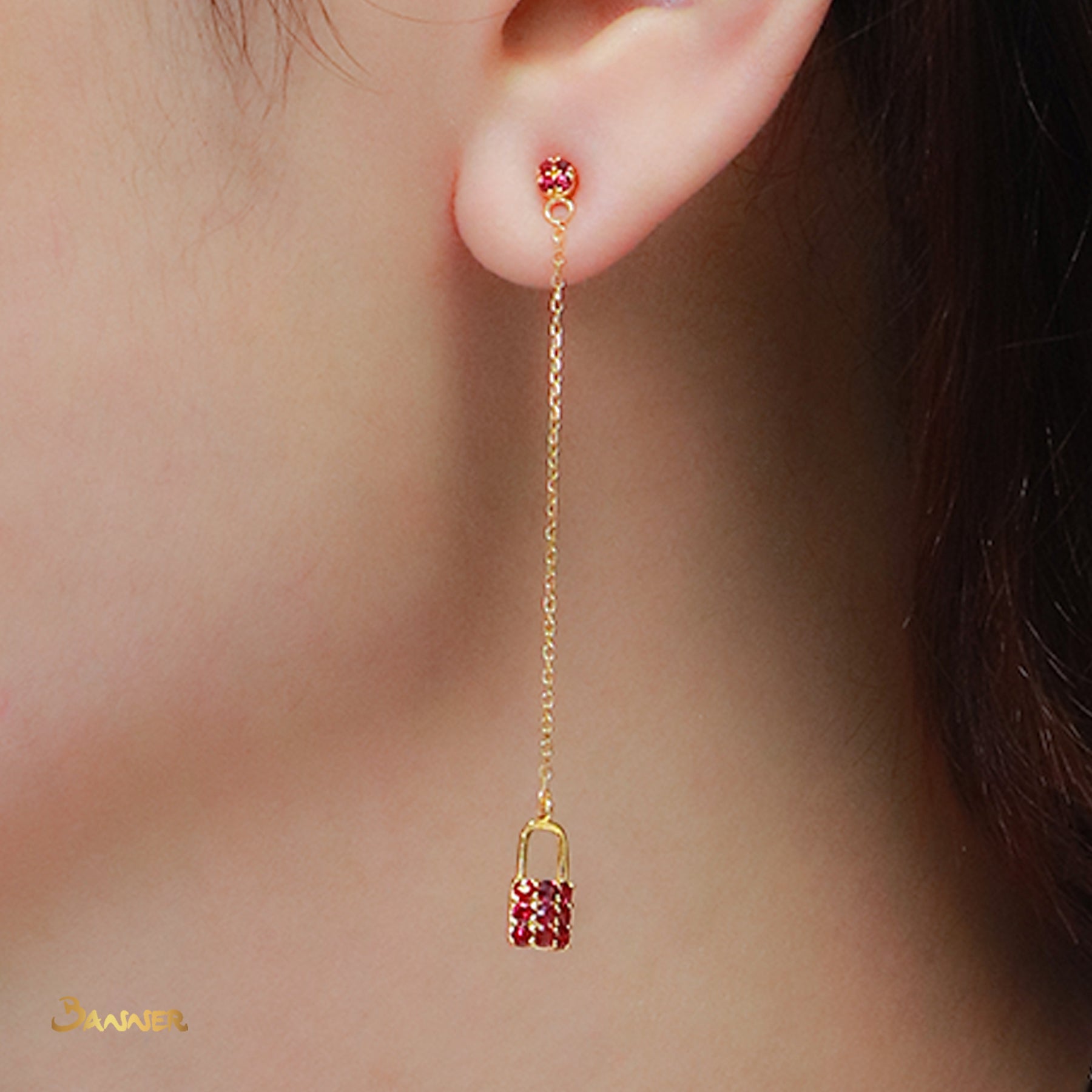 Ruby Lock Dangling Earrings