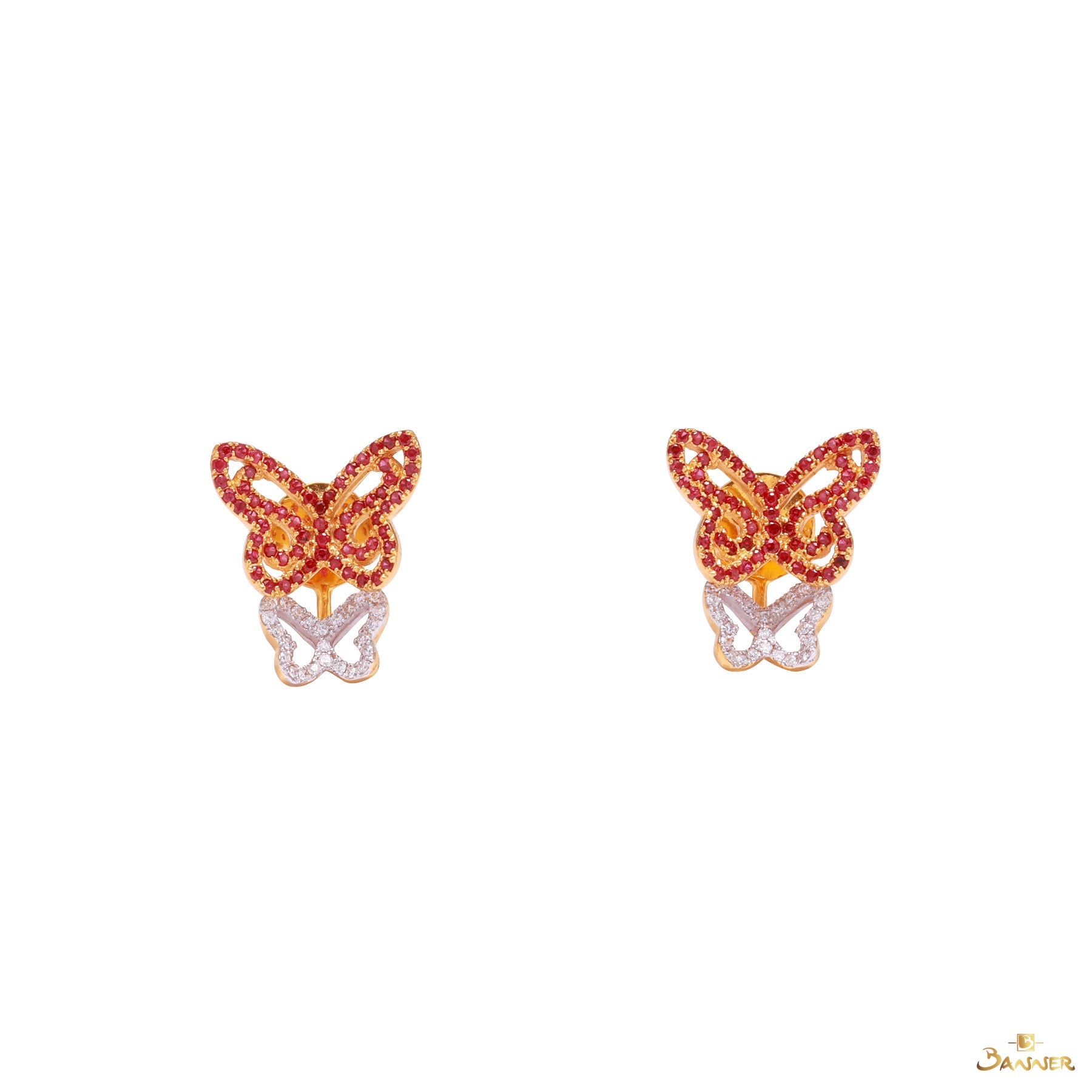 Ruby and Diamond Butterfly Earrings