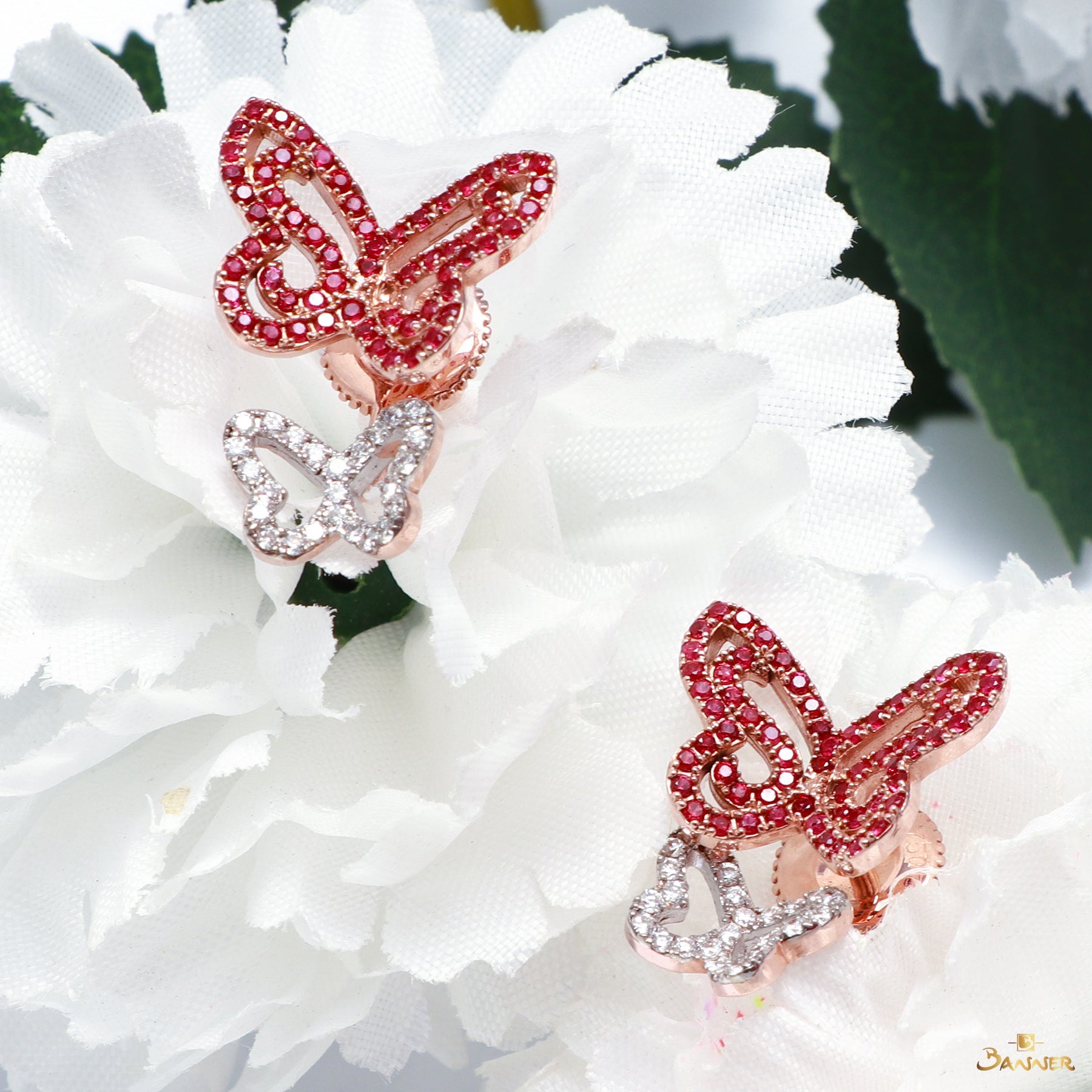 Ruby and Diamond Butterfly Earrings