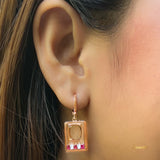 Emerald-cut Ruby and Baguette Diamond Square Shape Dangle Earrings