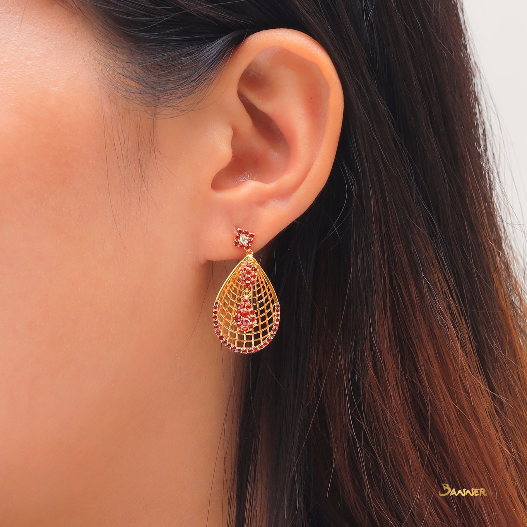 Ruby and Diamond Enmesh Dangle Earrings