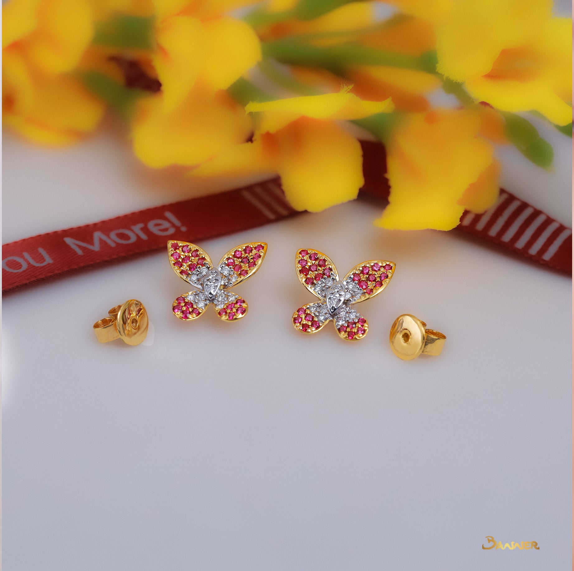 Ruby and Diamond Butterfly Earrings