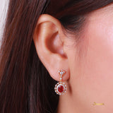 Ruby and Diamond Double Halo Dangle Earrings