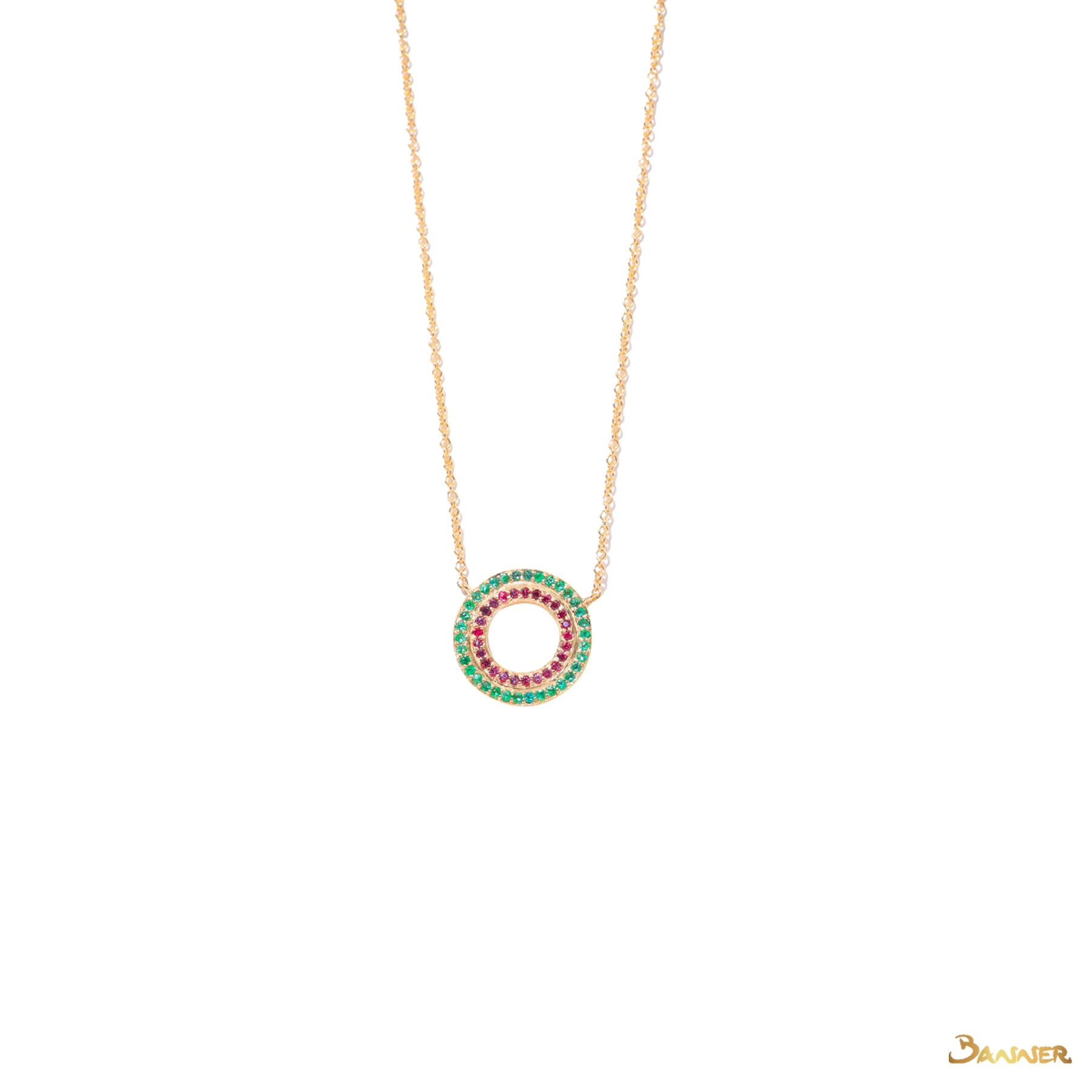 Ruby and Emerald Double Circle Necklace