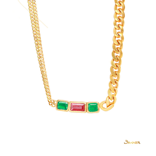 Ruby and Emerald Rambo Chain Necklace