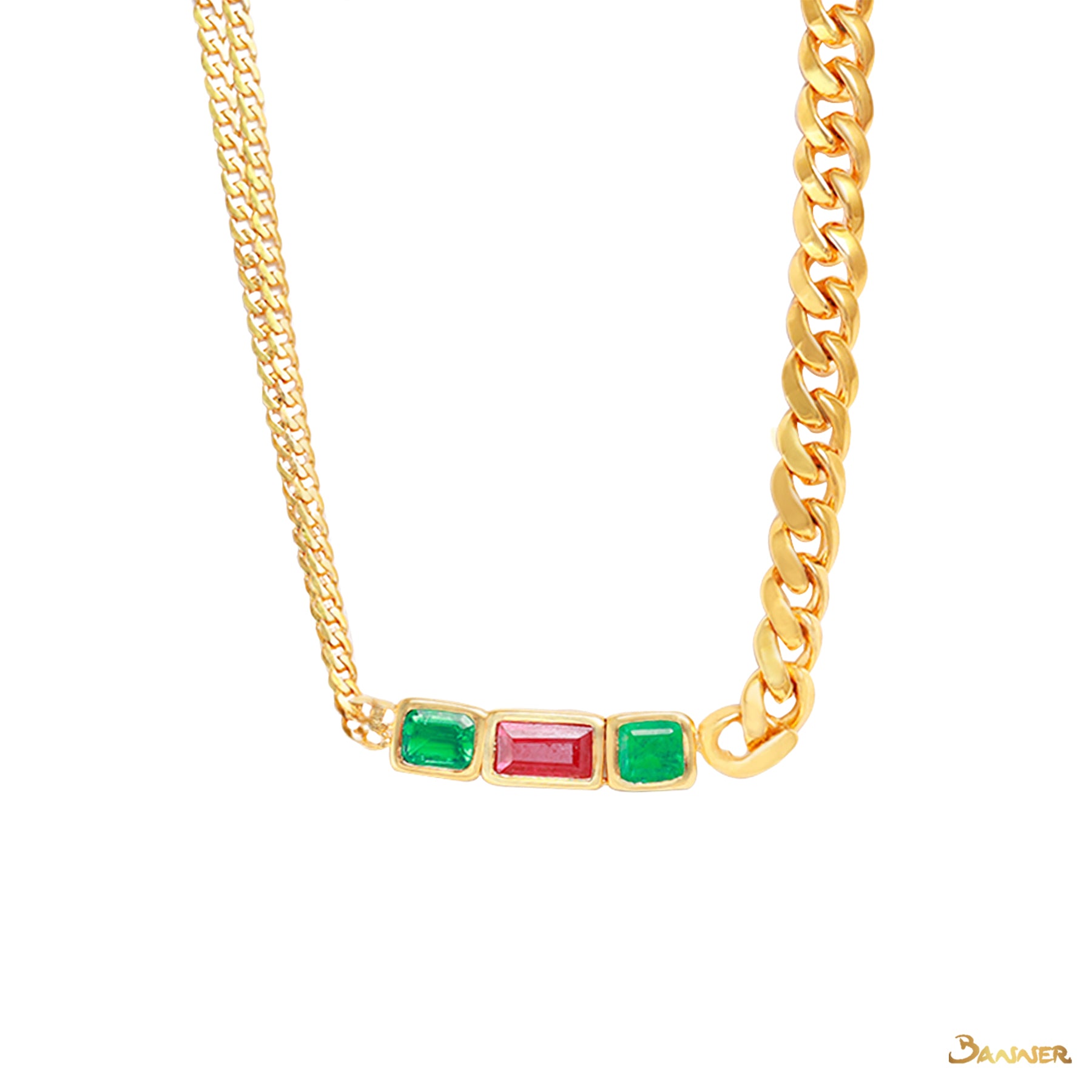 Ruby and Emerald Rambo Chain Necklace