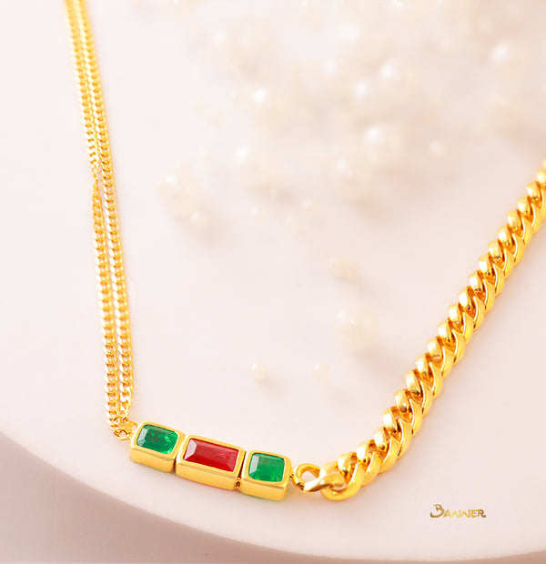 Ruby and Emerald Rambo Chain Necklace