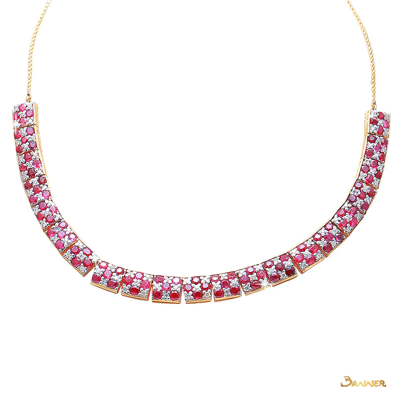 Ruby and Diamond Checkered Necklace