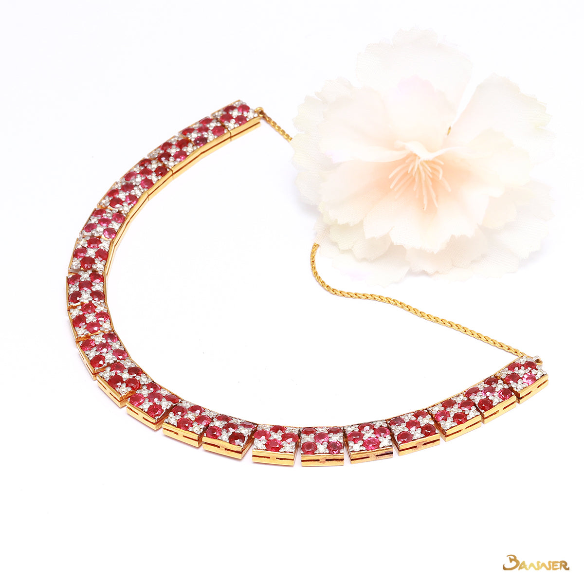 Ruby and Diamond Checkered Necklace