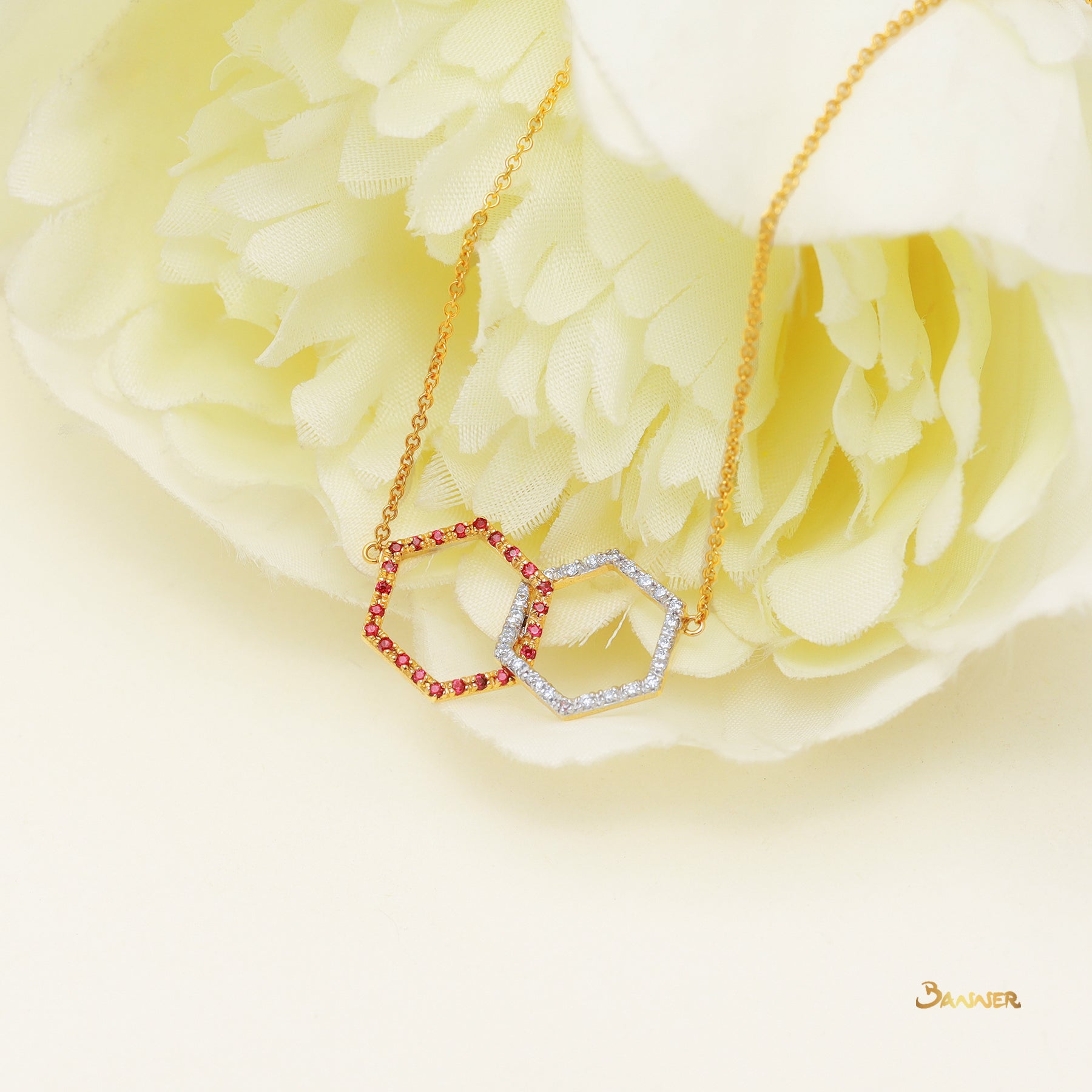 Ruby and Diamond B logo Necklace