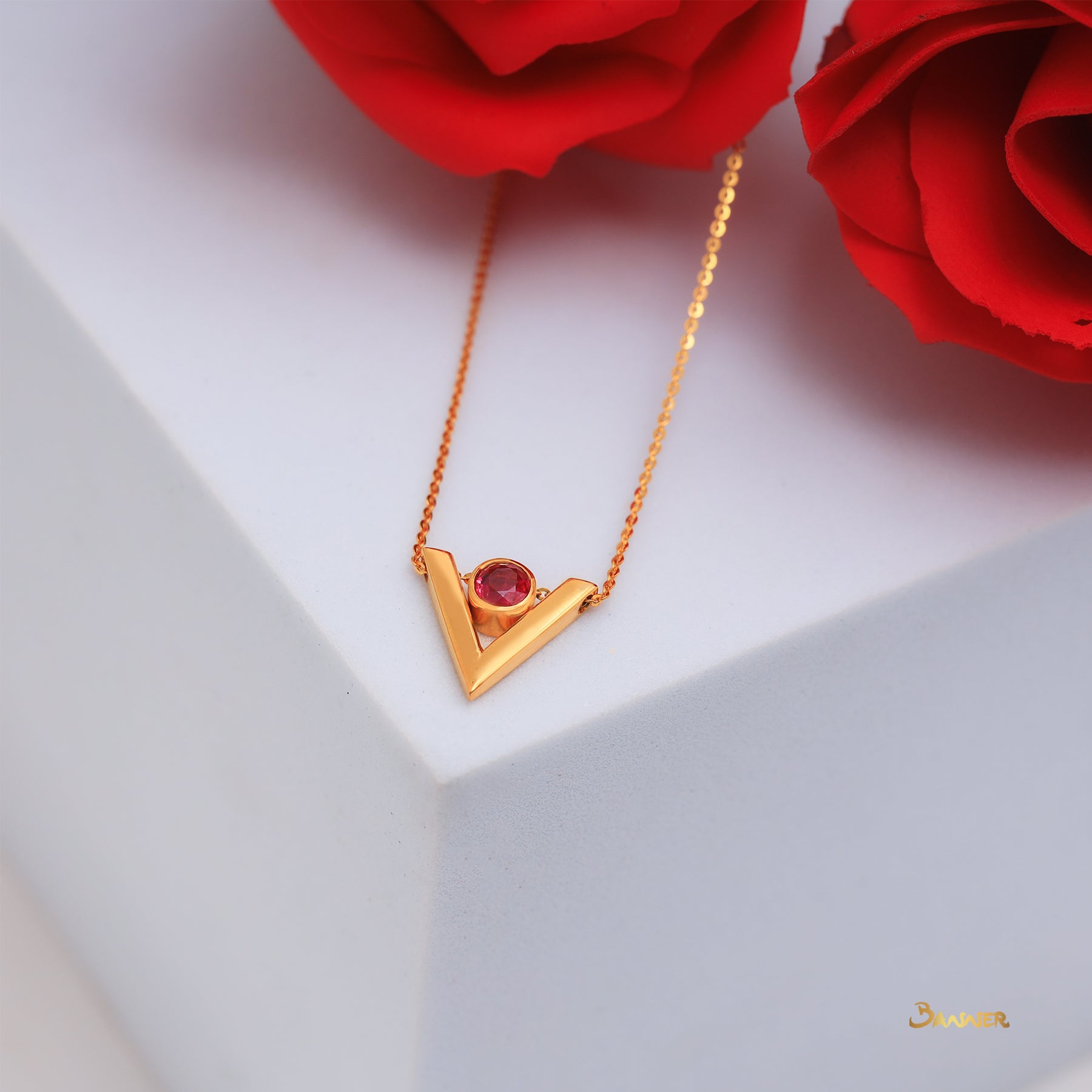 Ruby Dancing V-Shape Necklace