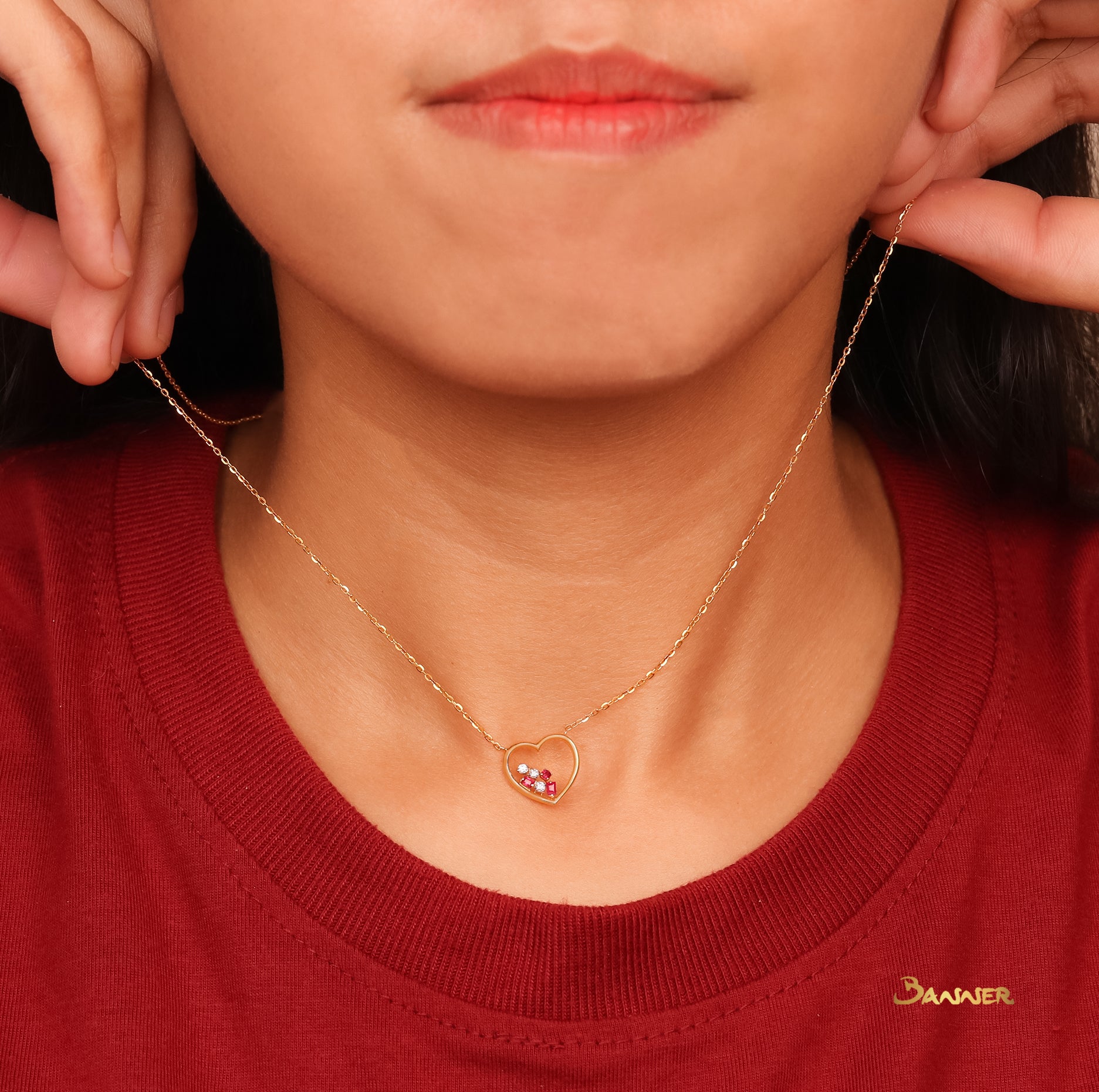 Ruby and Diamond Heart Necklace