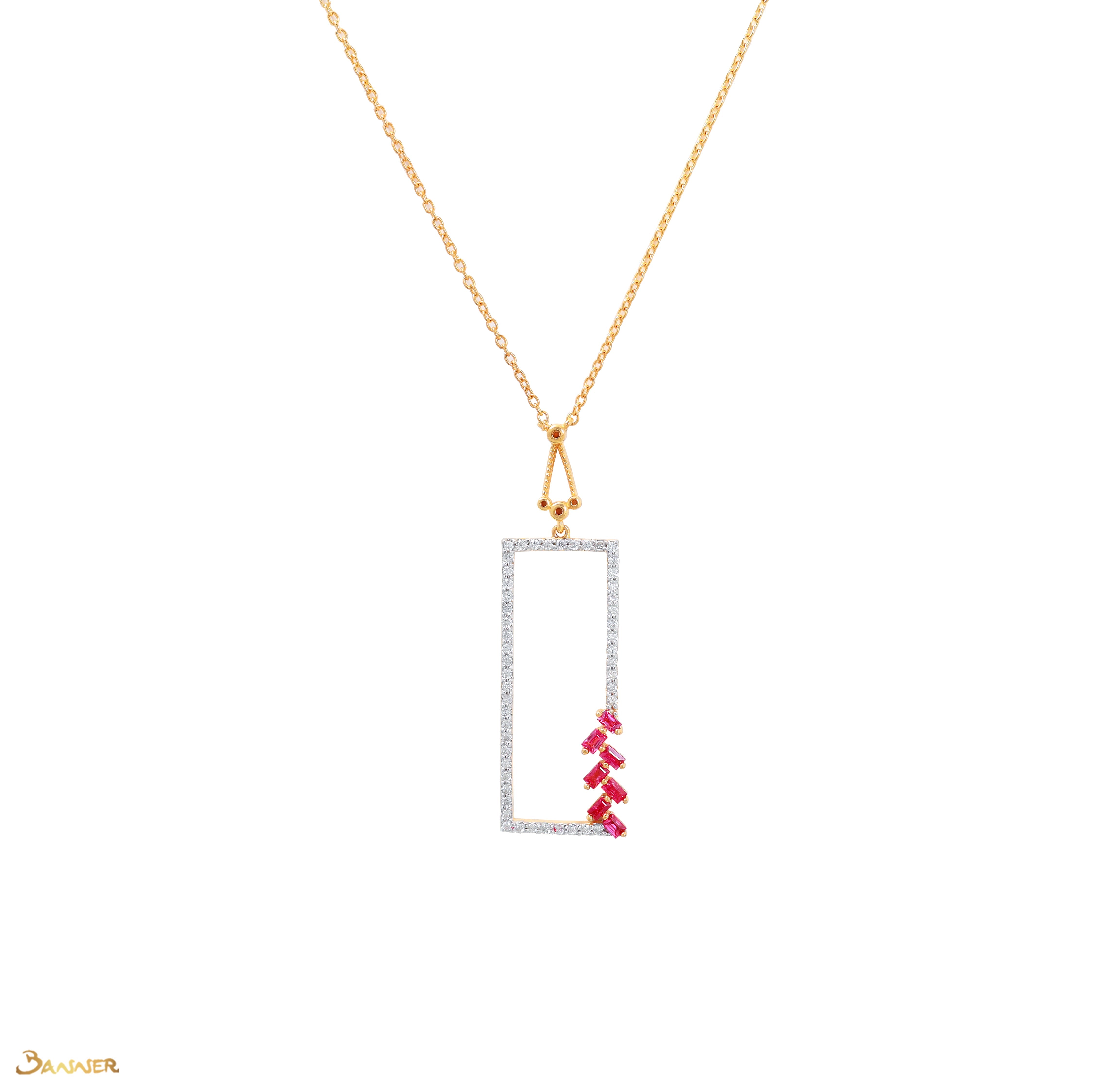 Ruby and Diamond Long Rectangle Necklace