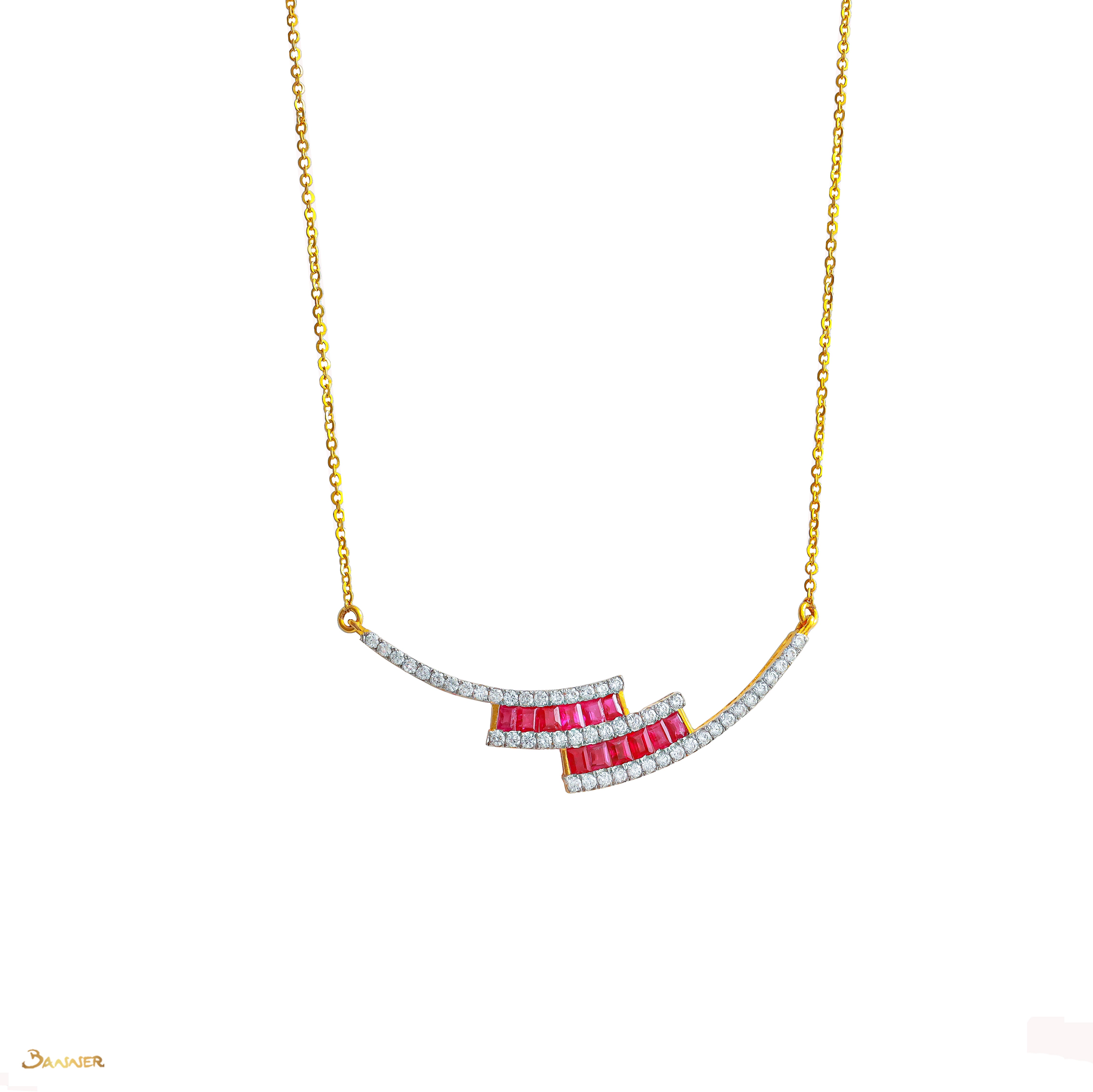 Ruby Emerald-cut and Diamond Double Bypass Necklace