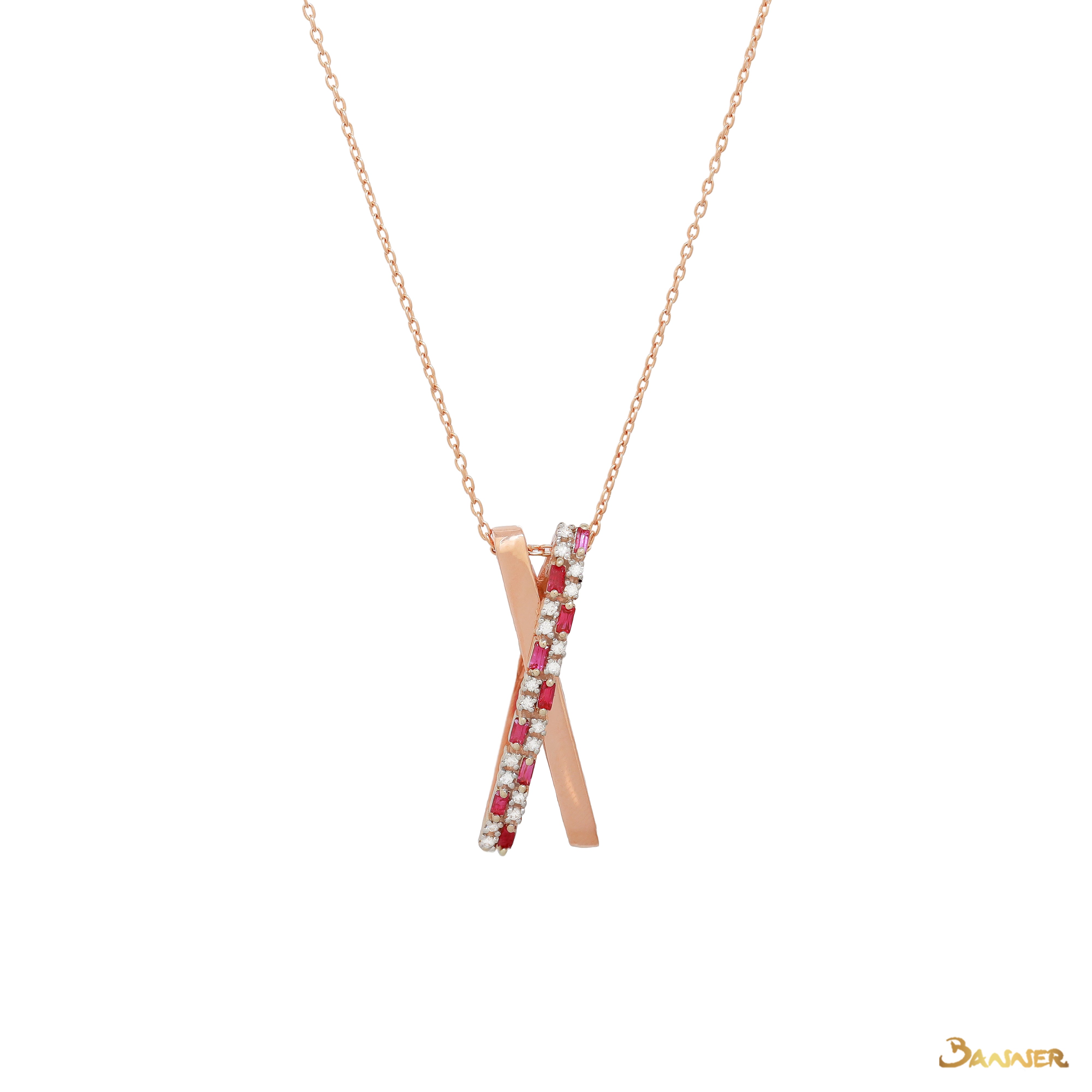 Emerald-cut Ruby and Diamond X Necklace