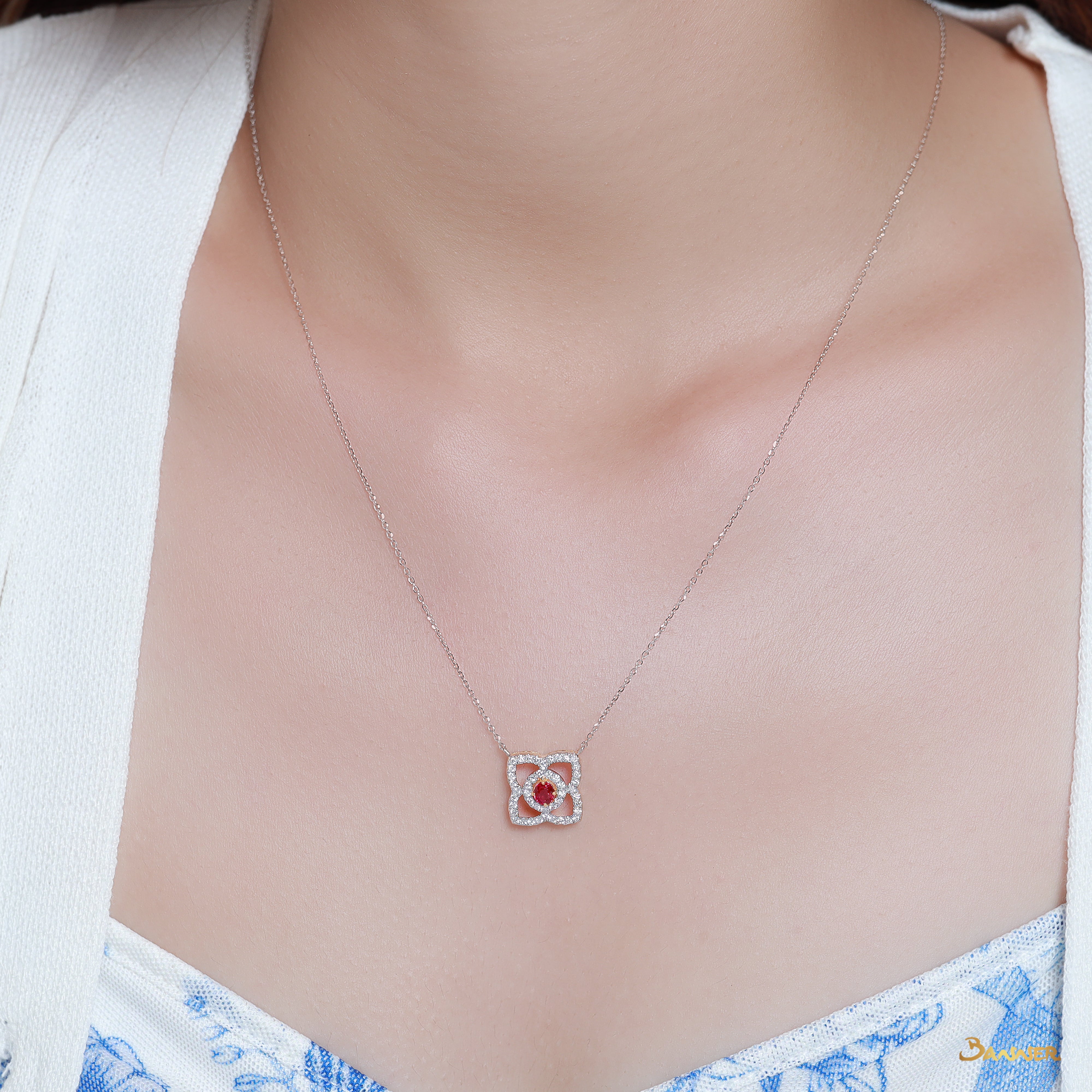 Ruby and Diamond Lotus Necklace