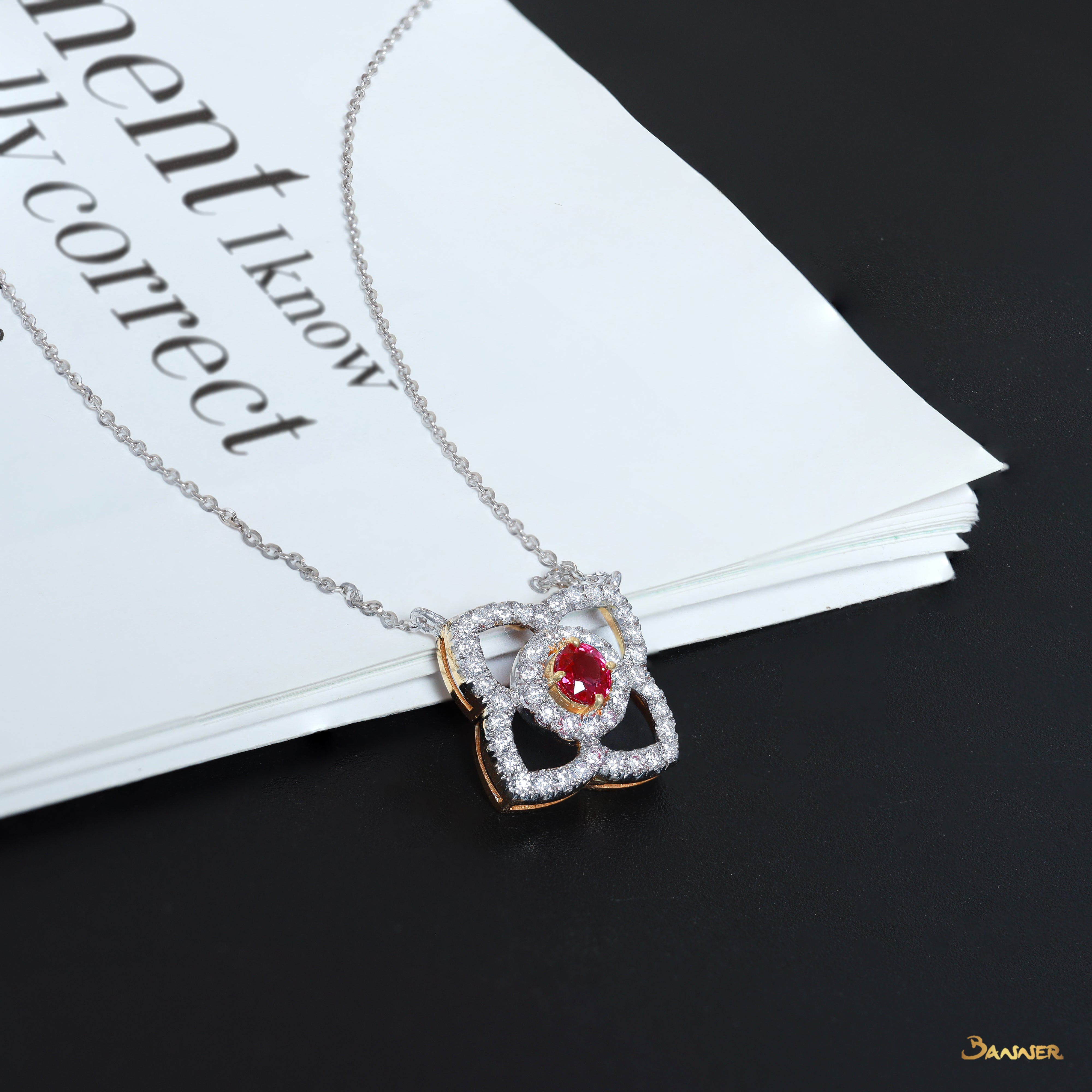 Ruby and Diamond Lotus Necklace