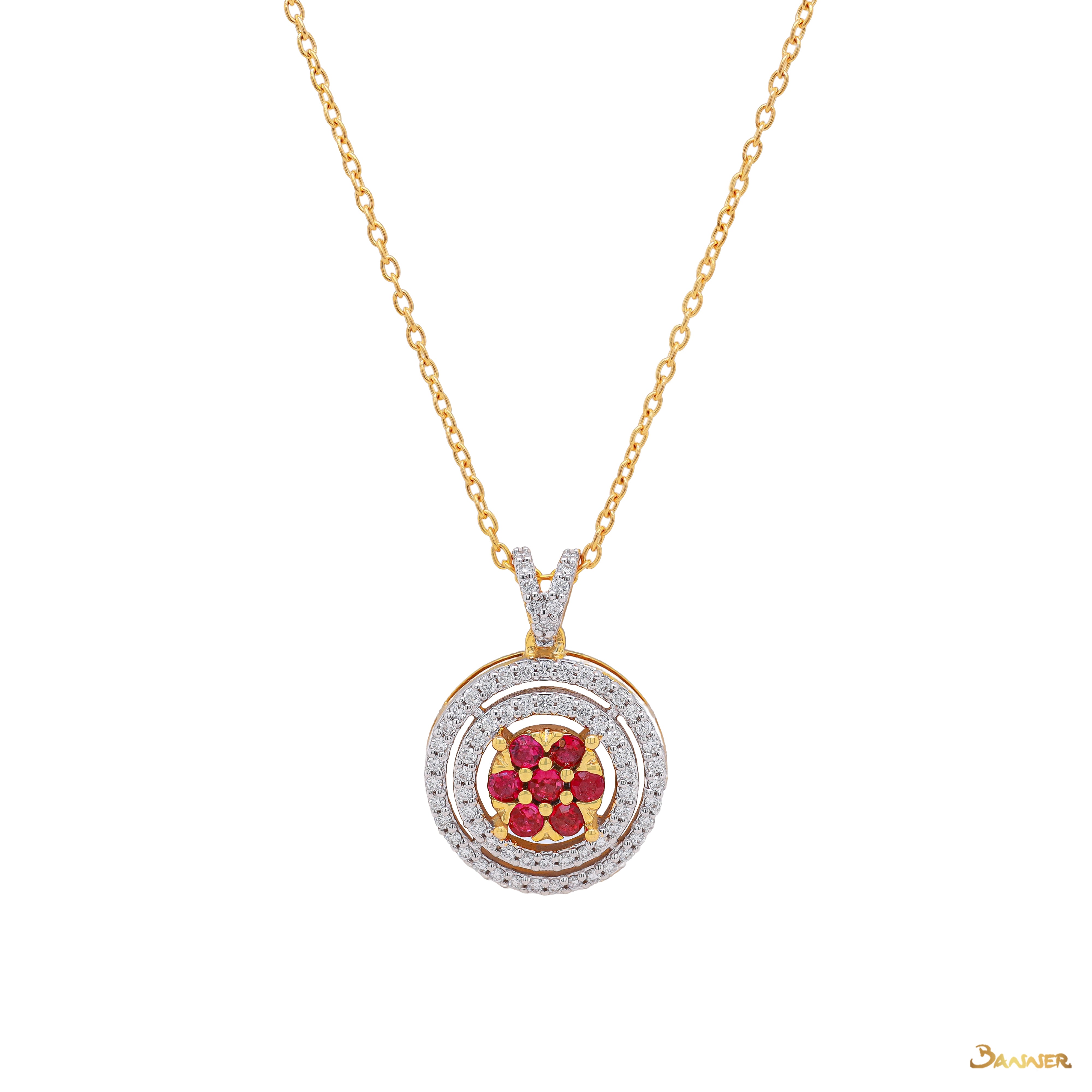 Ruby and Diamond Double Halo Necklace