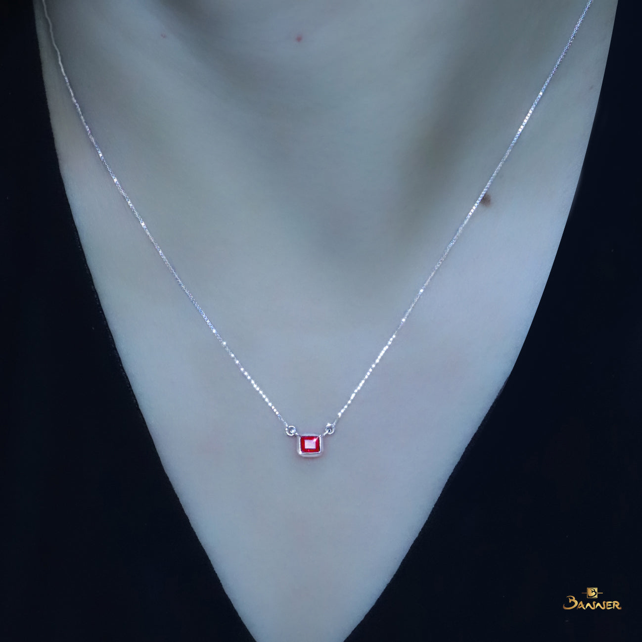 Emerald-cut Ruby Solitaire Necklace