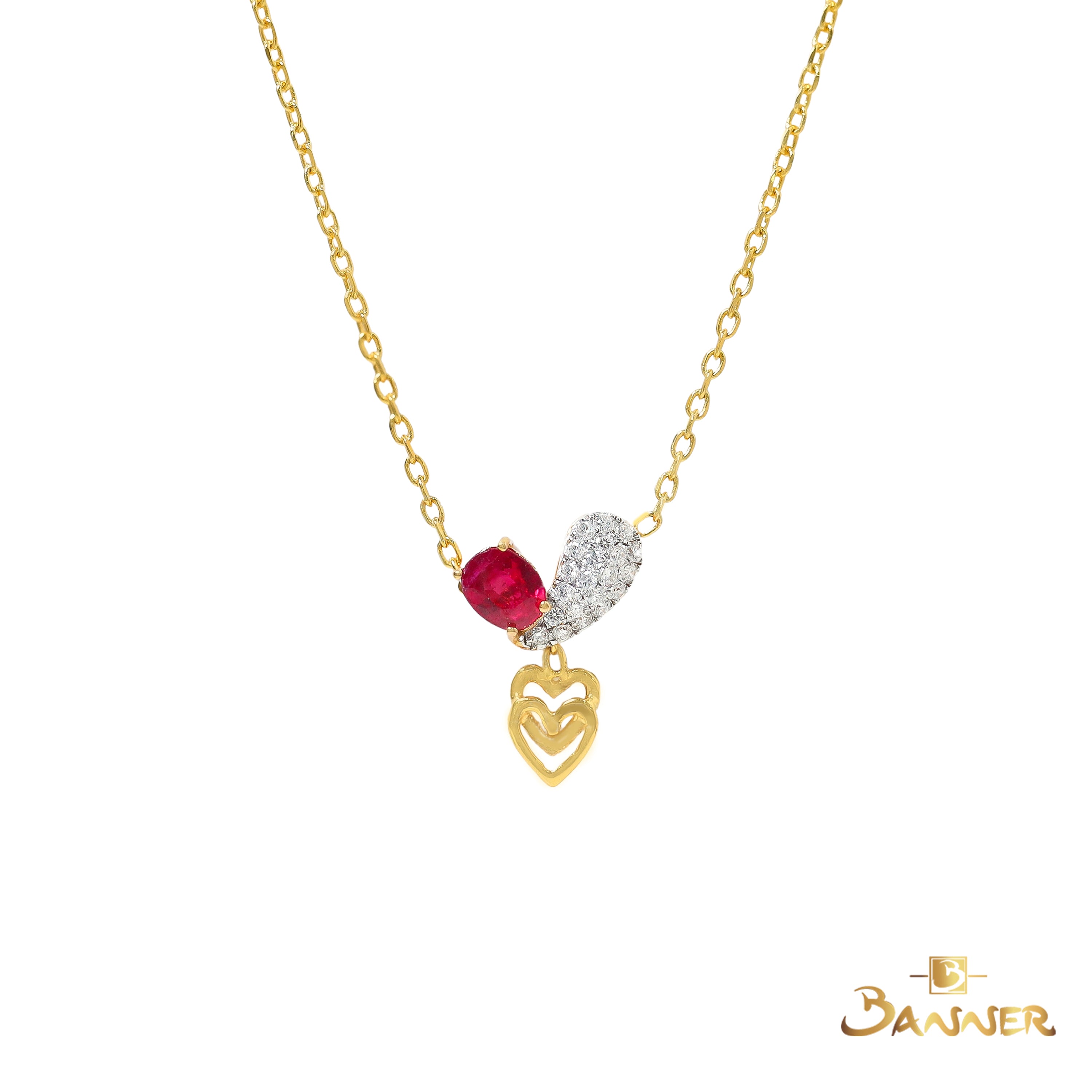 Ruby and Diamond Heart Necklace