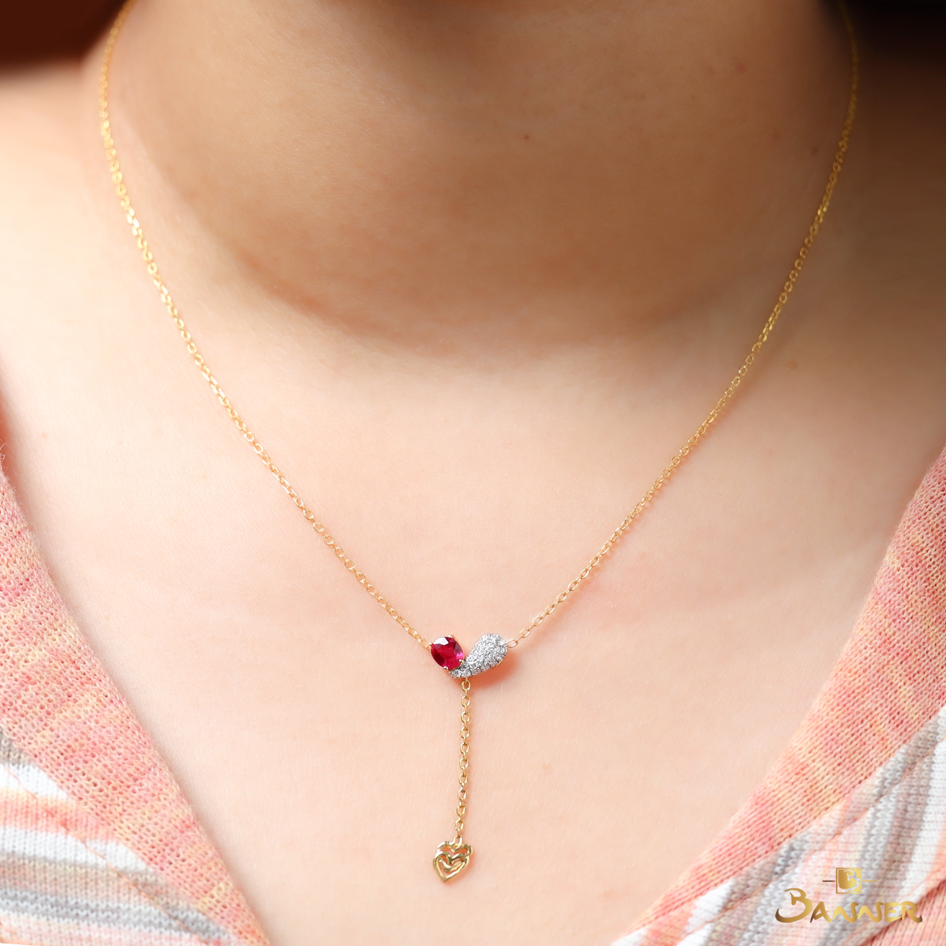 Ruby and Diamond Heart Necklace